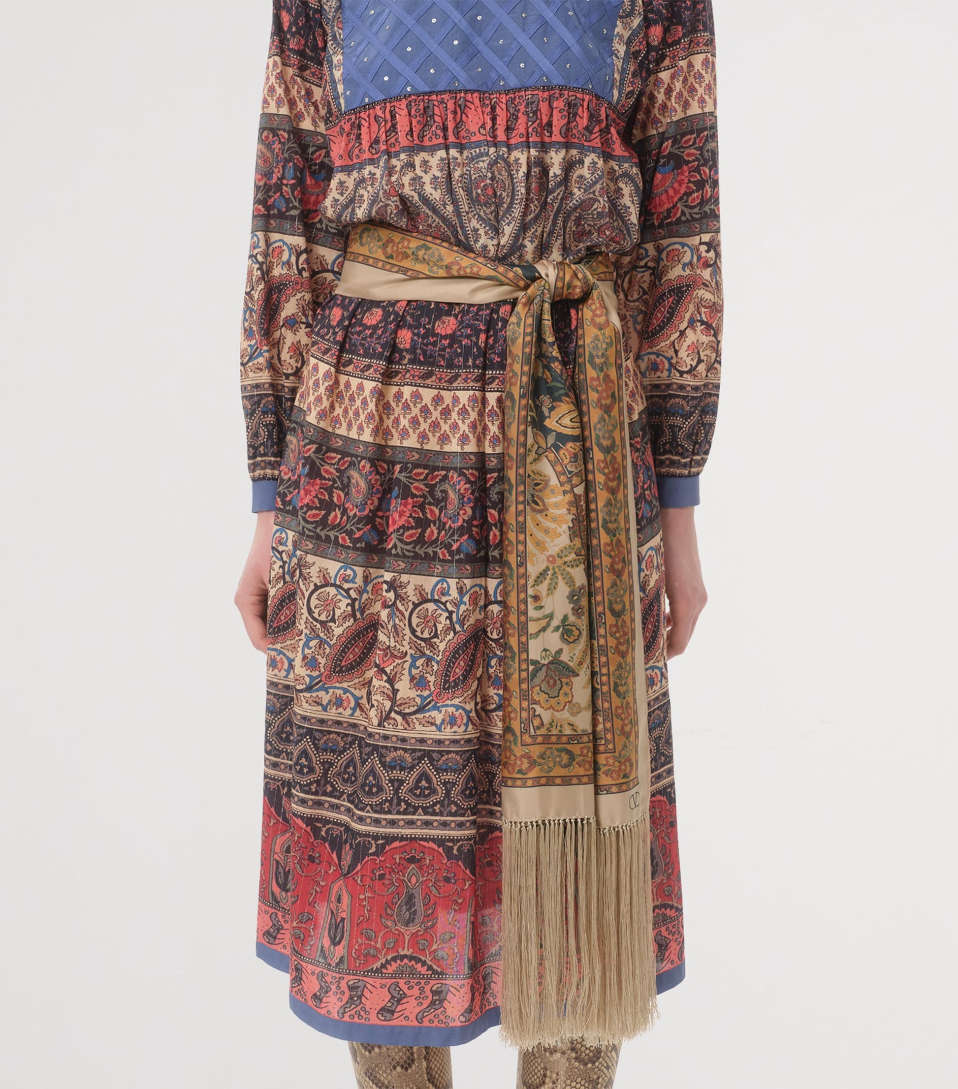 Valentino Garavani Navy Silk Fringed Printed Scarf