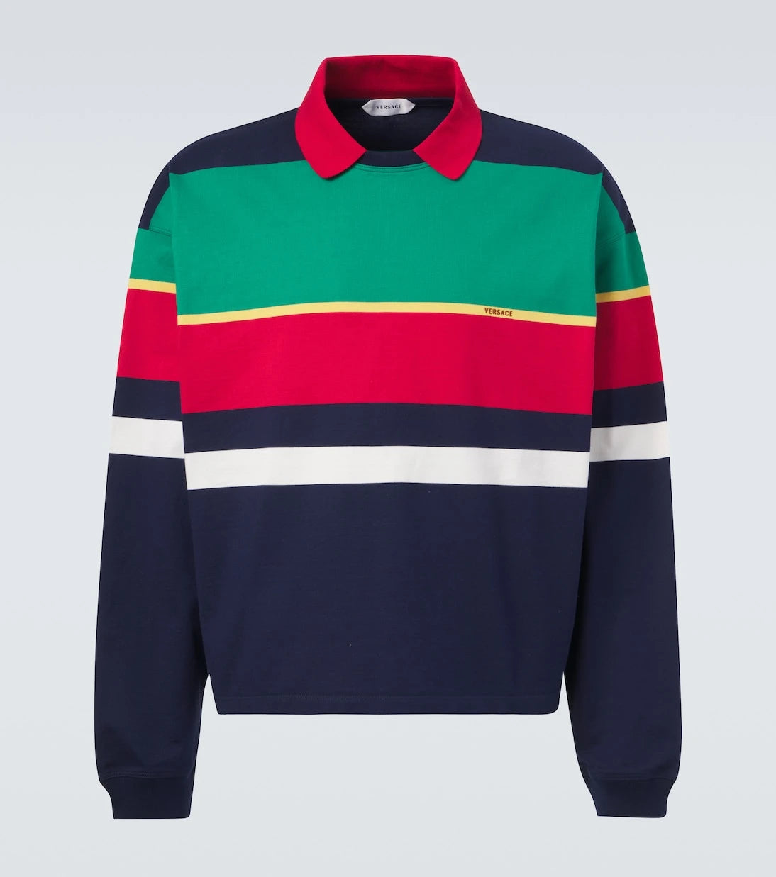 Versace - Colorblocked cotton jersey polo sweatshirt