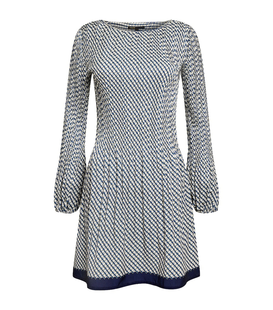 White Chiffon Printed Pleated Mini Dress