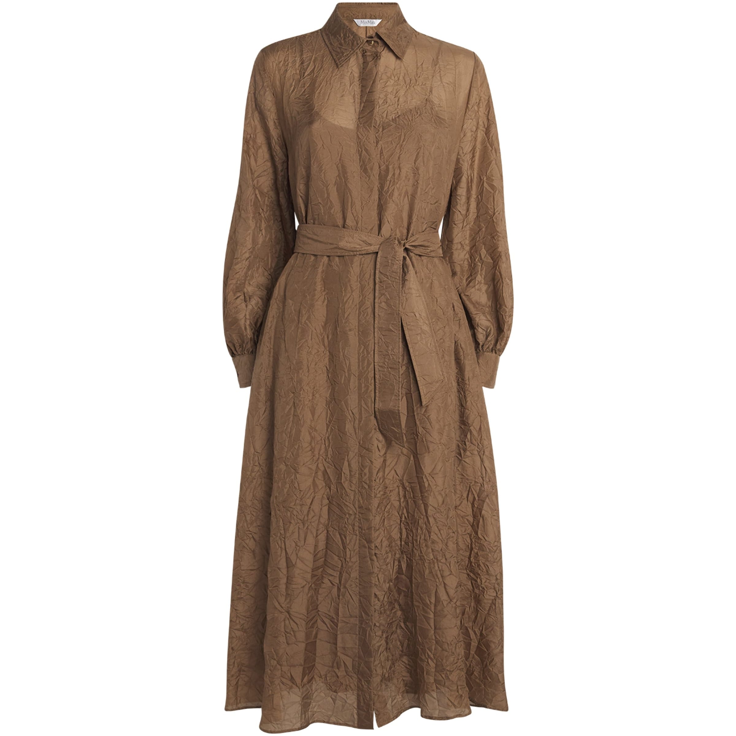Max Mara Beige Silk Maxi Shirt Dress
