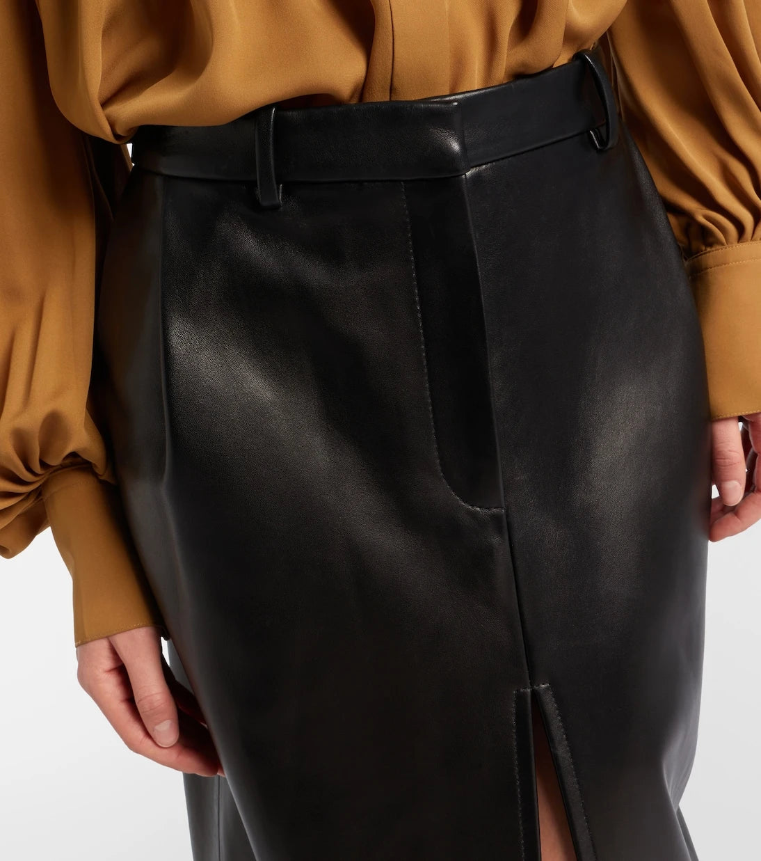 Khaite - Anden leather midi skirt