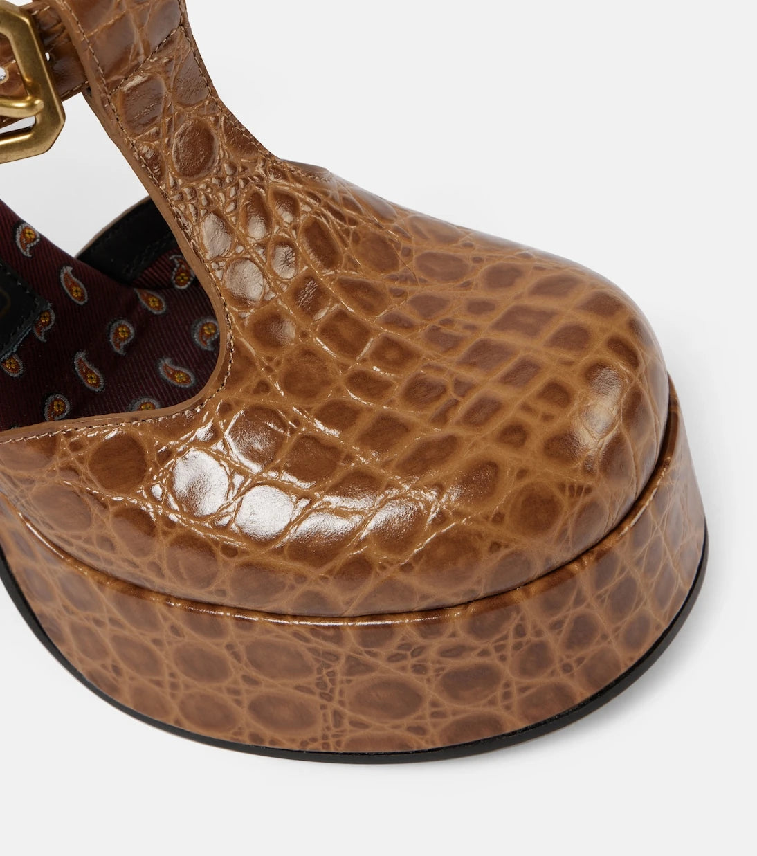 Etro - Croc-effect leather Mary Jane pumps