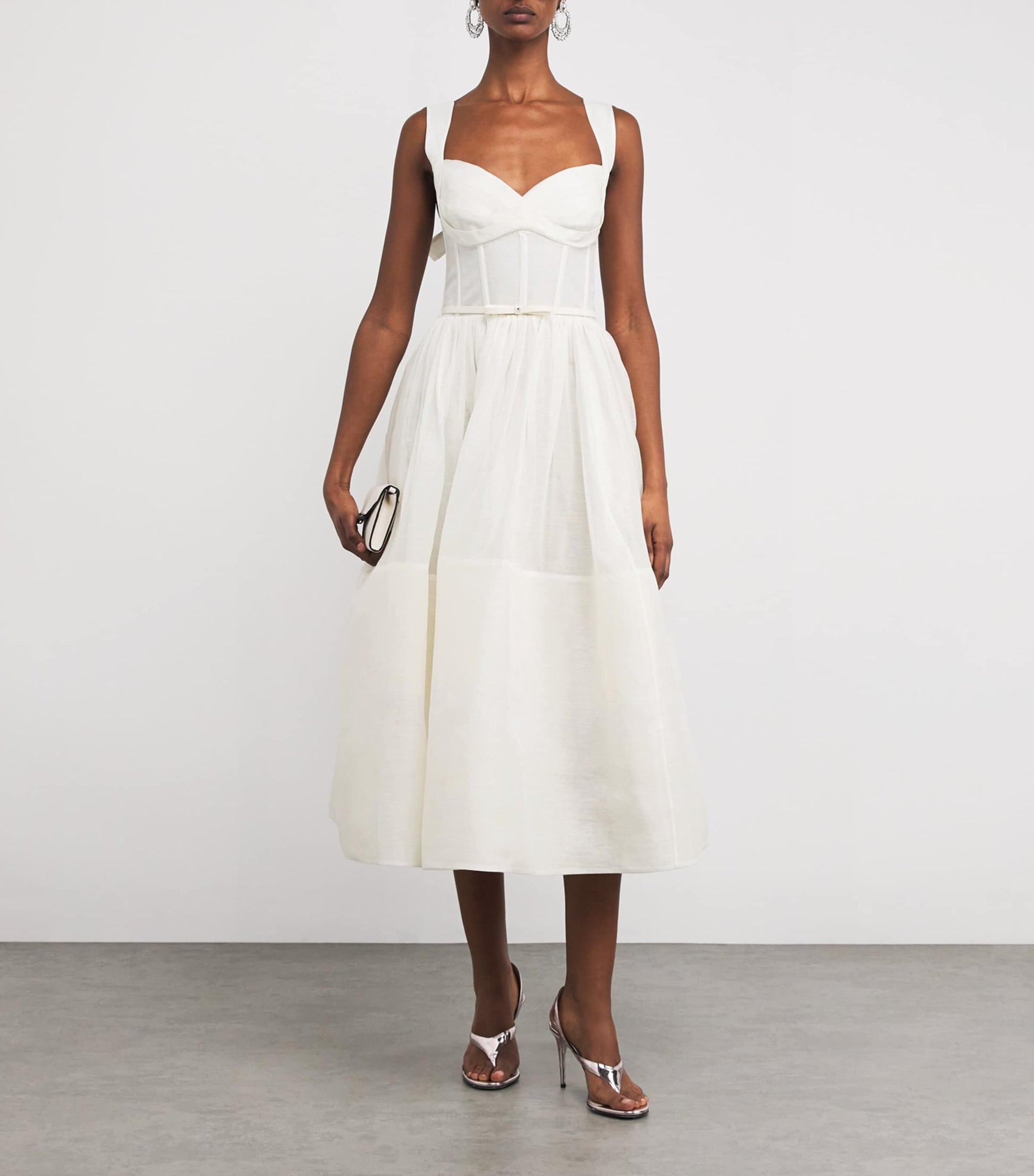 Linen-Silk Corset Midi Dress