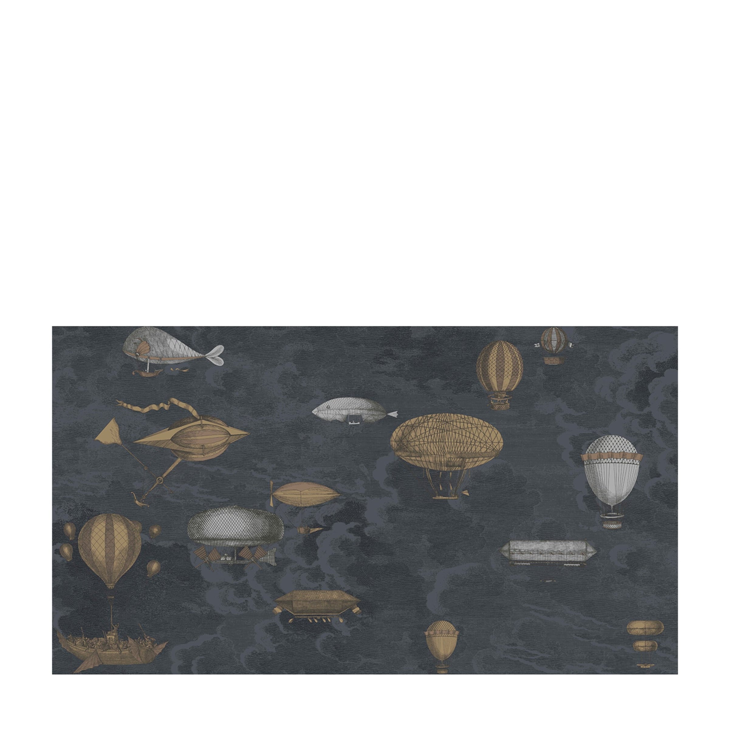 x Fornasetti Set of 2 Macchine Volanti Wallpaper Rolls SLATE BLUE&METALLIC