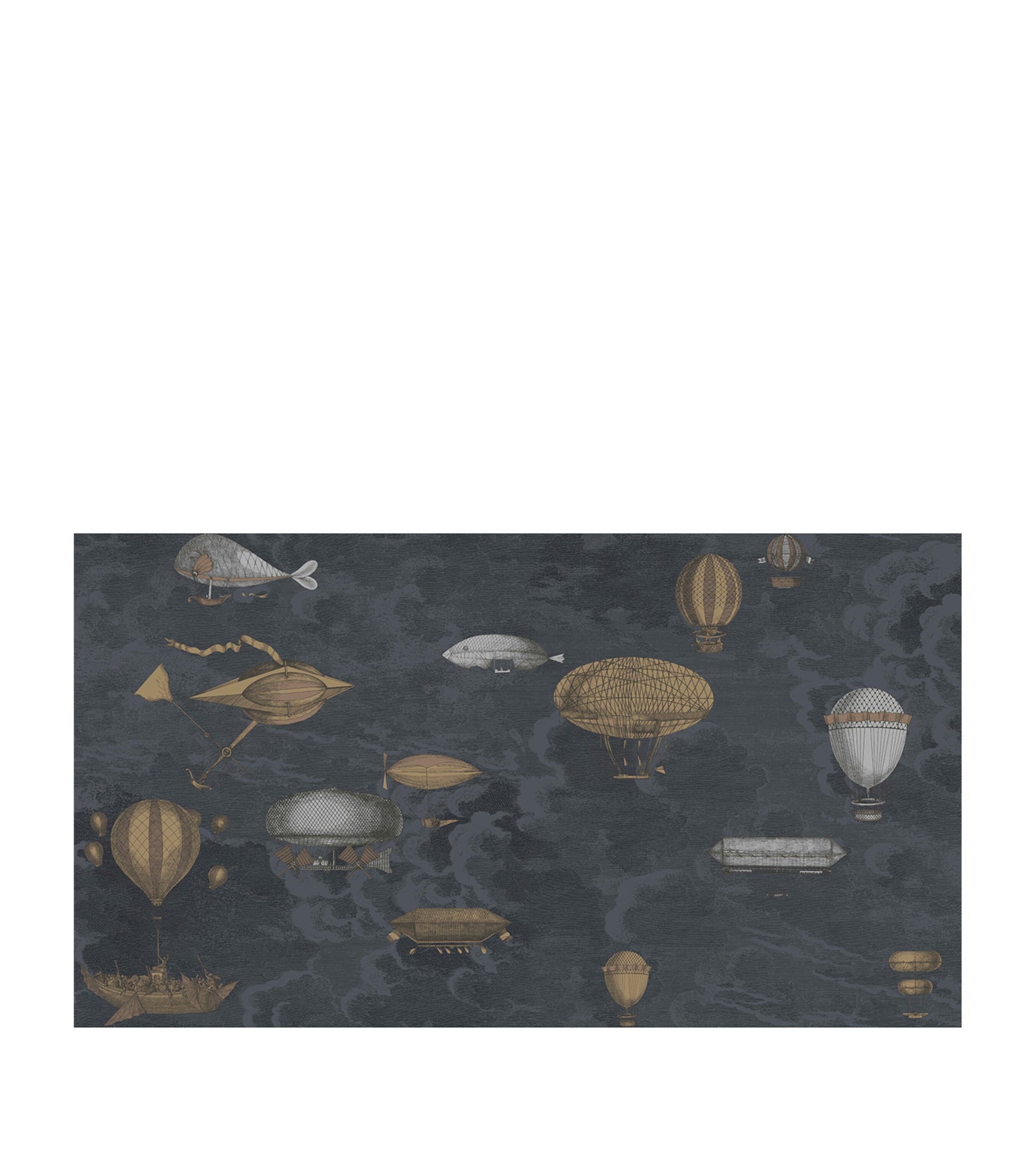 x Fornasetti Set of 2 Macchine Volanti Wallpaper Rolls SLATE BLUE&METALLIC