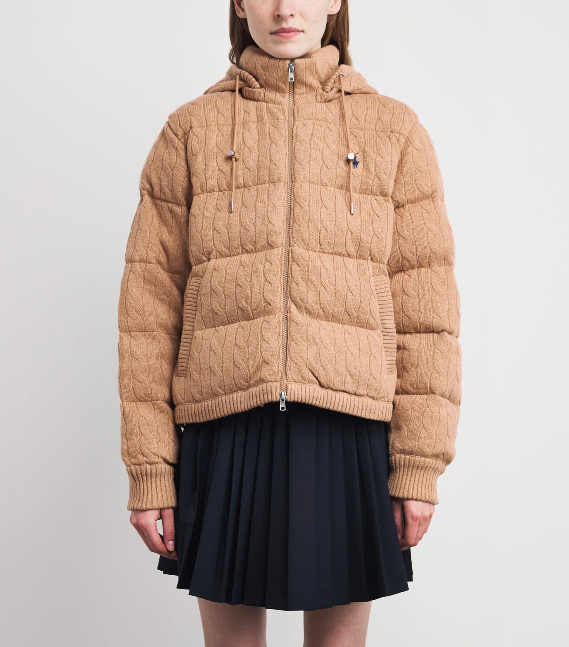Polo Ralph Lauren Navy Wool-Cashmere Cable-Knit Puffer Jacket