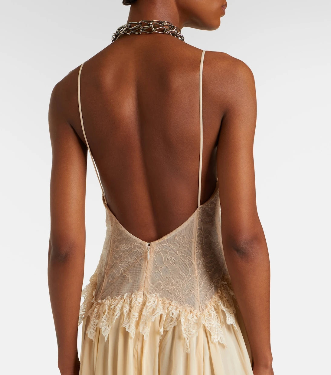 Blumarine - Lace-trimmed georgette maxi dress