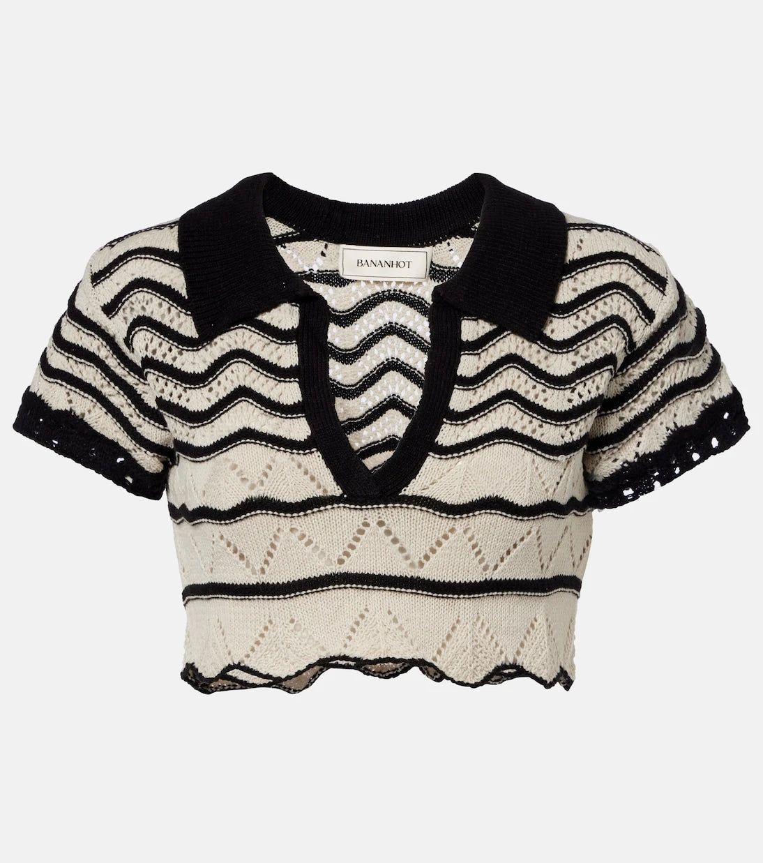 Bananhot - Coco open-knit cotton-blend crop top