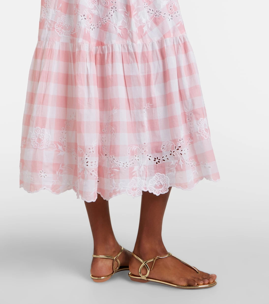 Juliet Dunn - Embroidered checked cotton midi dress