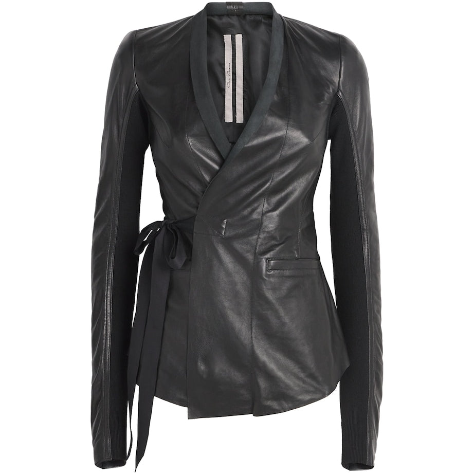 Rick Owens Black Wool-Panel Hollywood Leather Jacket