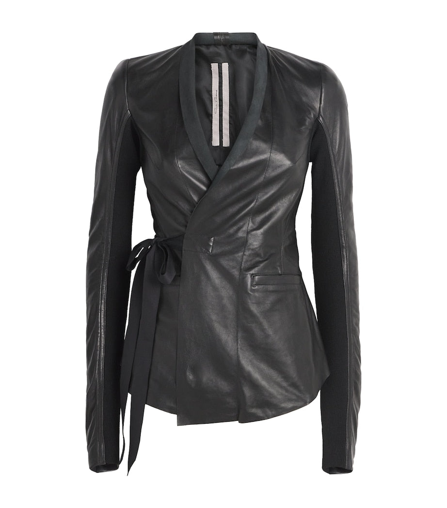 Rick Owens Black Wool-Panel Hollywood Leather Jacket