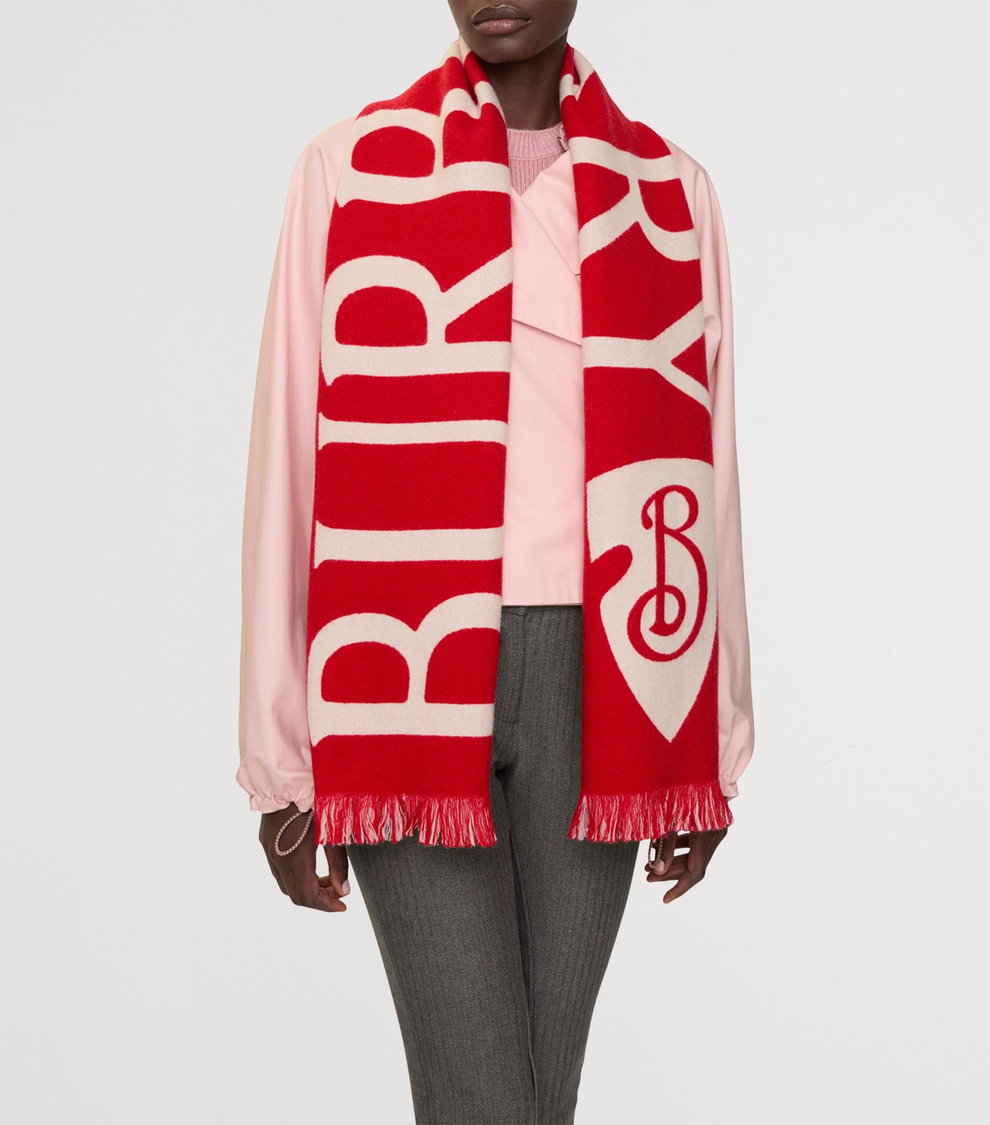 Burberry Red Wool Logo Scarf