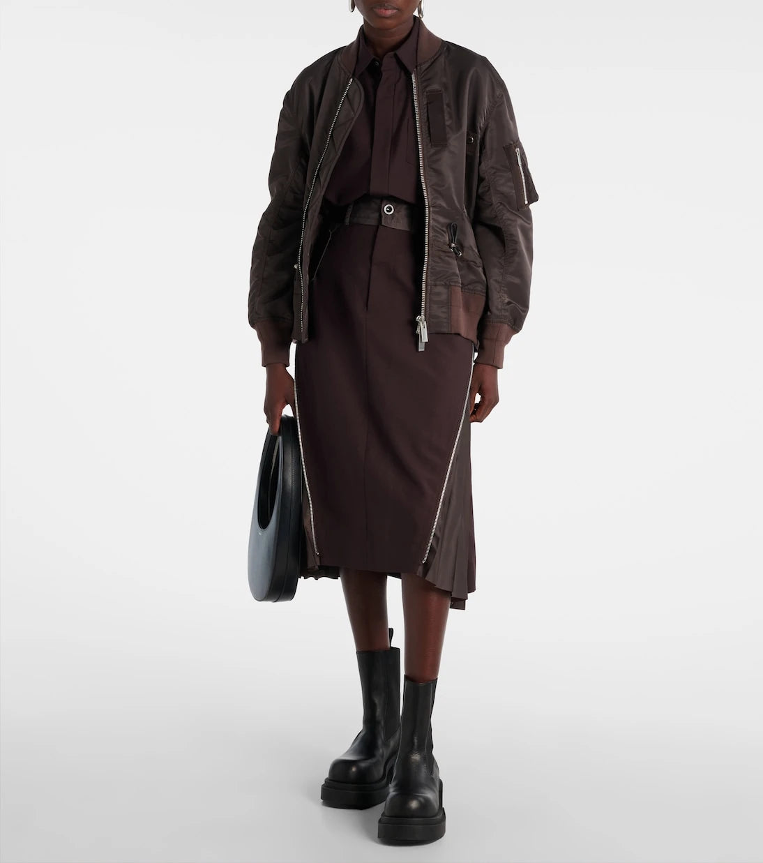 Sacai - تنورة ميدي بكسرات