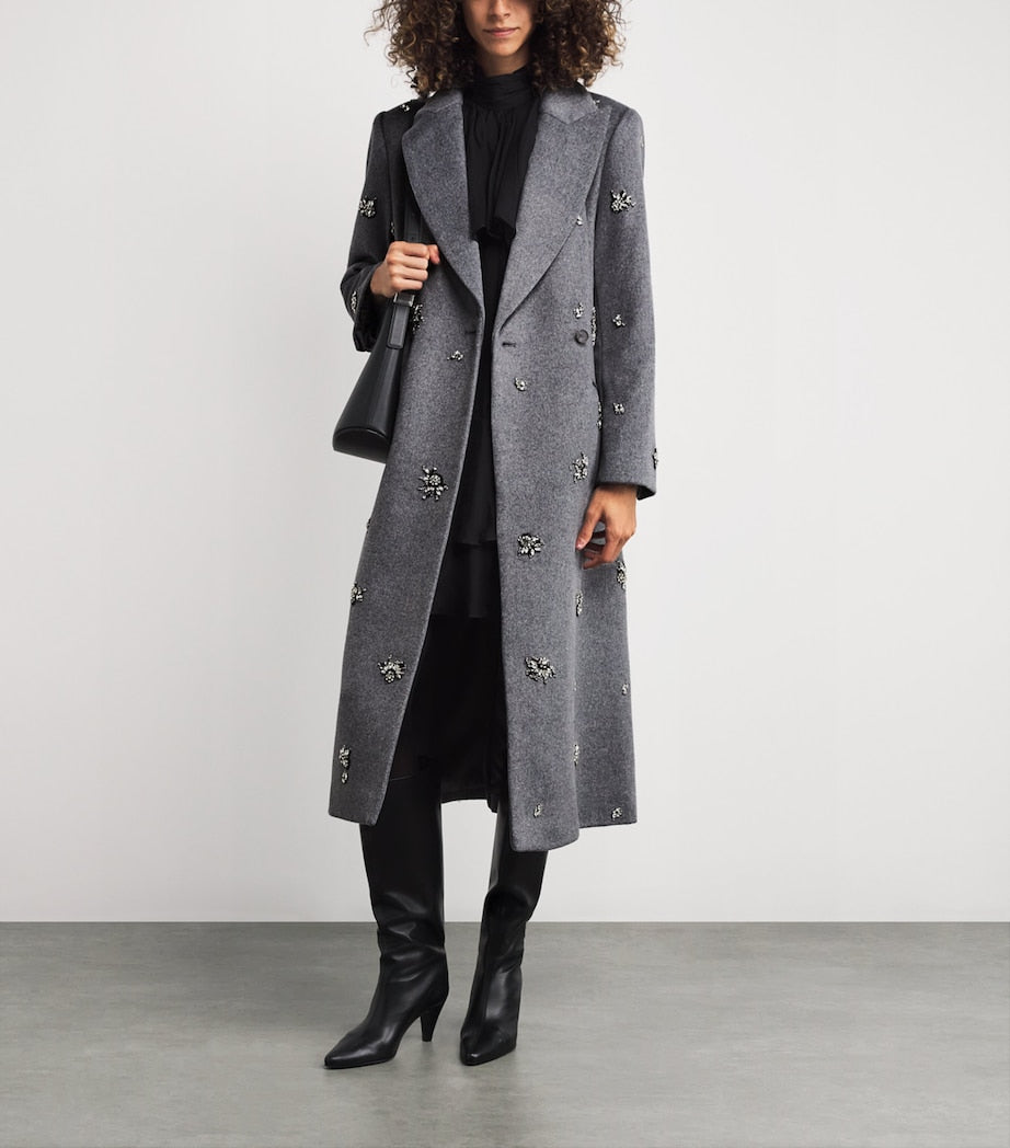 Simkhai Grey Wool-Blend Embellished Gianni Coat