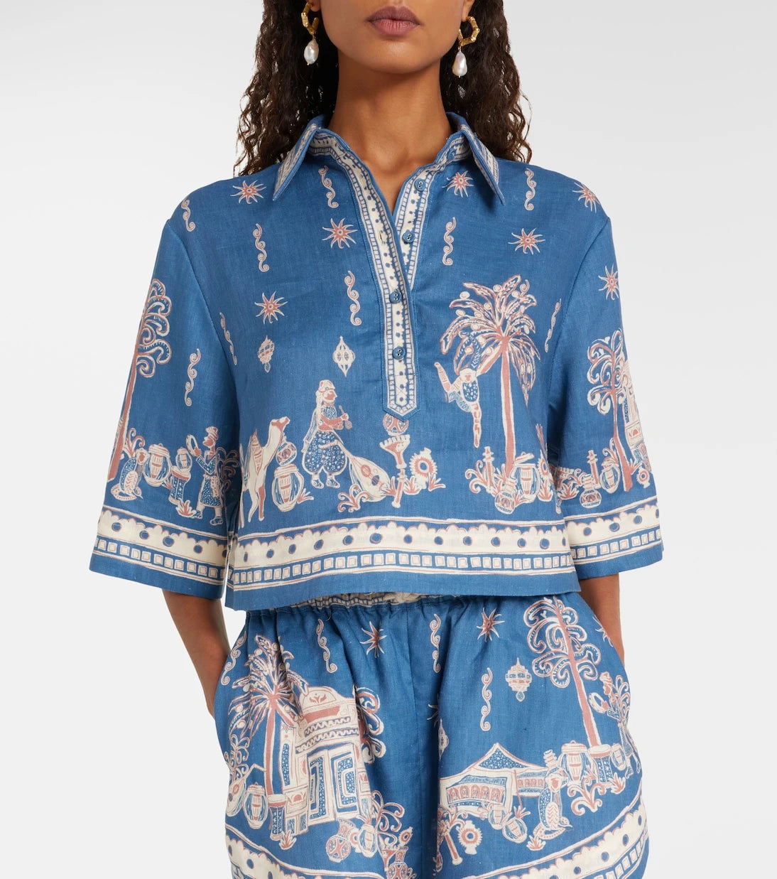 Alémais - Acacia printed cropped linen shirt