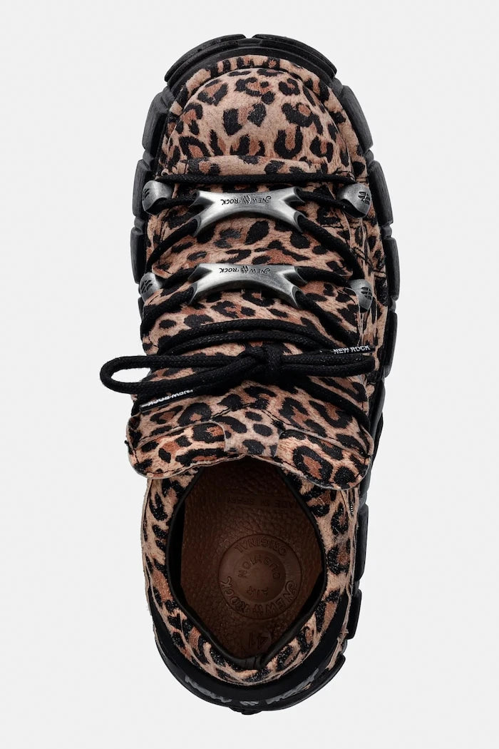 New Rock ANTE LEOPARDO CUERO, TOWER NEGRO+ Yanı Süet Spor Ayakkabı