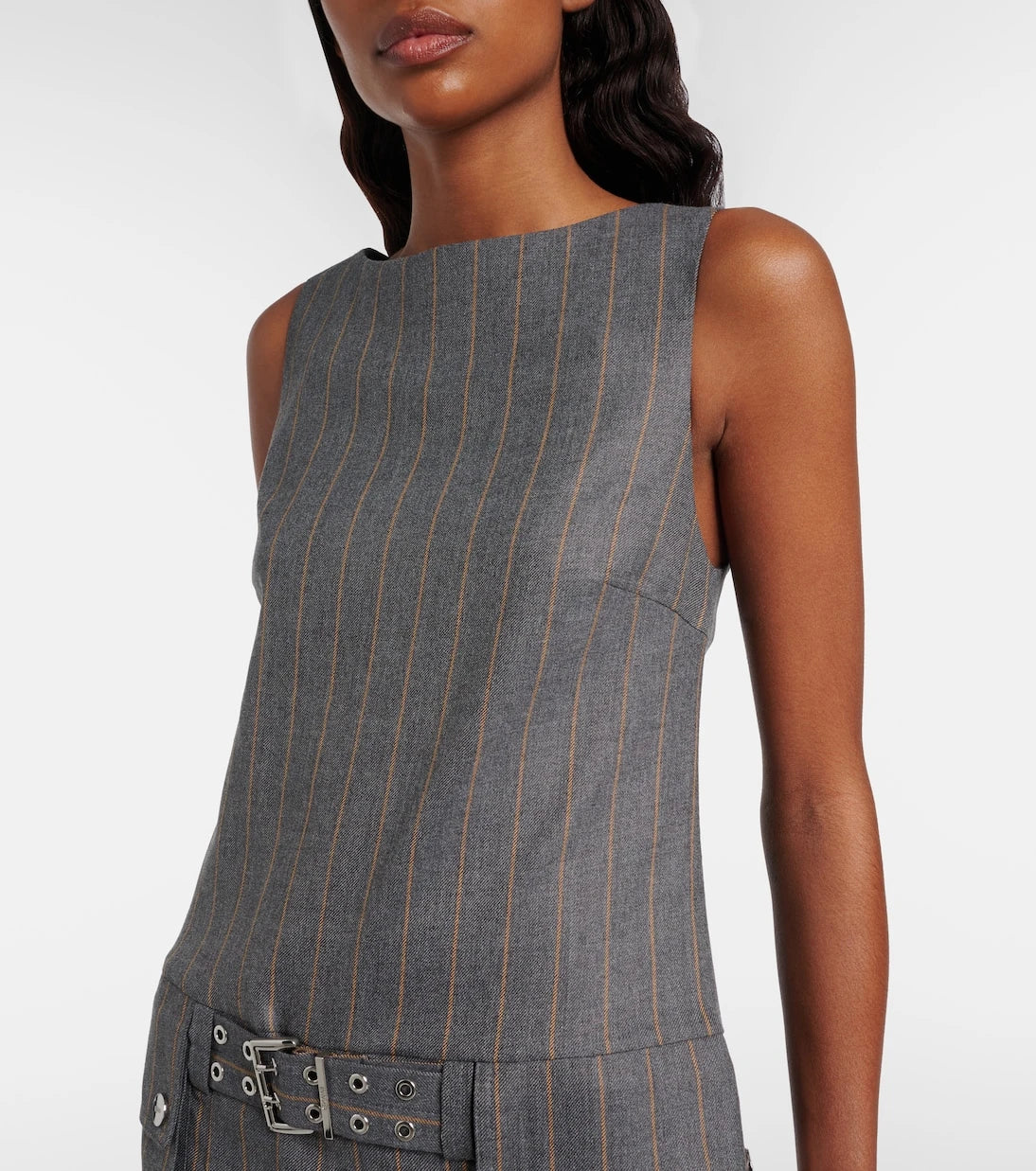 Ganni - Belted pinstripe minidress