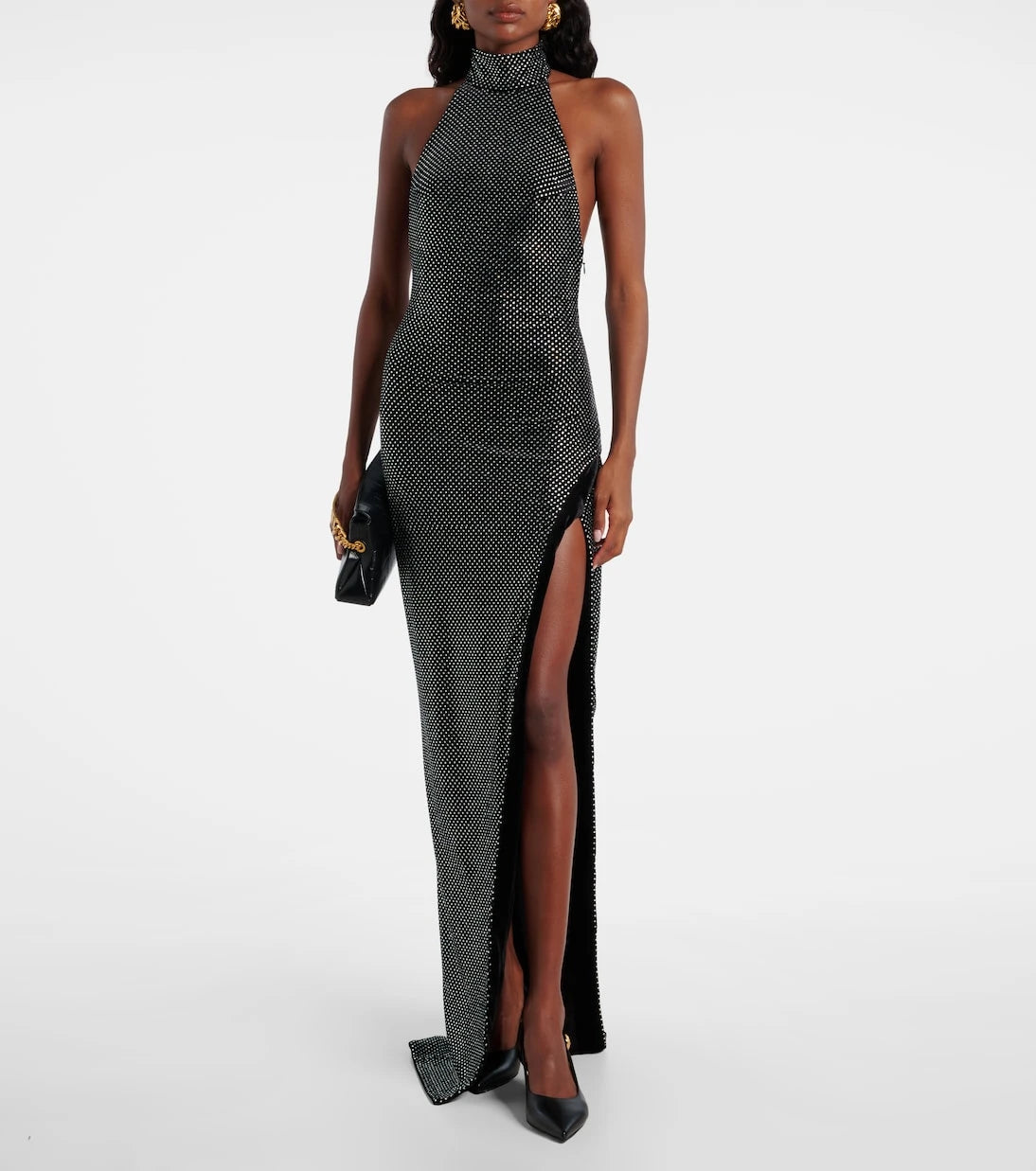 Balmain - Rhinestone-embellished velvet maxi dress