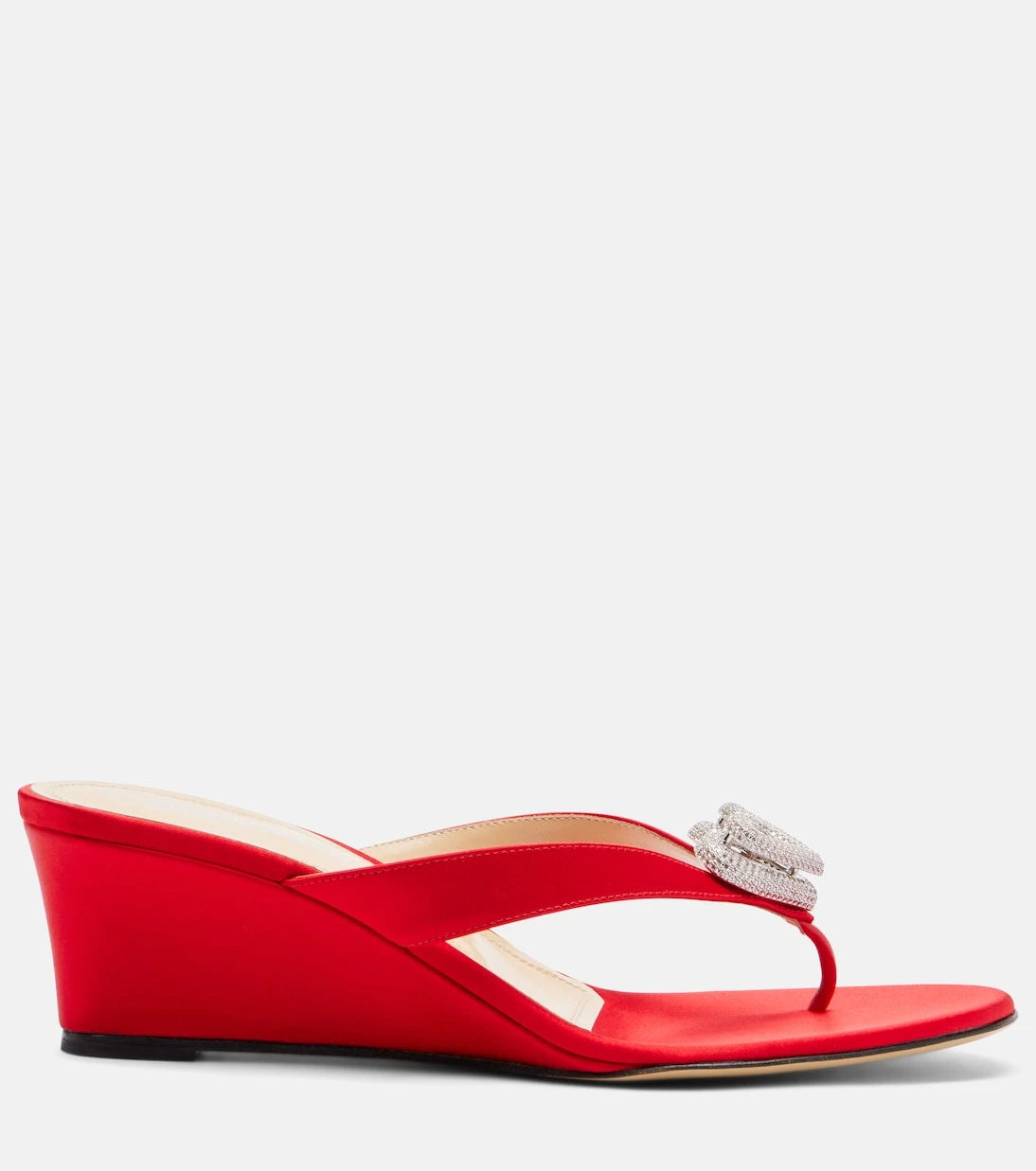 Mach & Mach - Double Heart satin wedge thong sandals