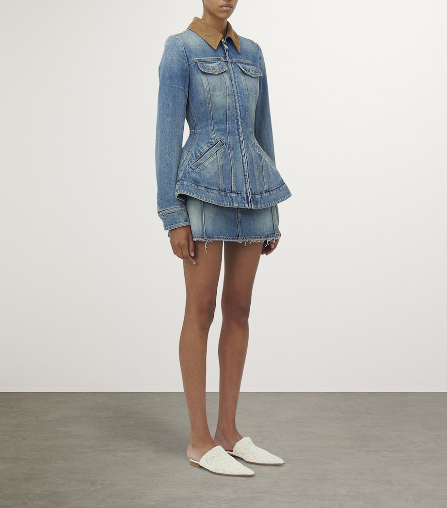 McQueen Blue Peplum Denim Jacket