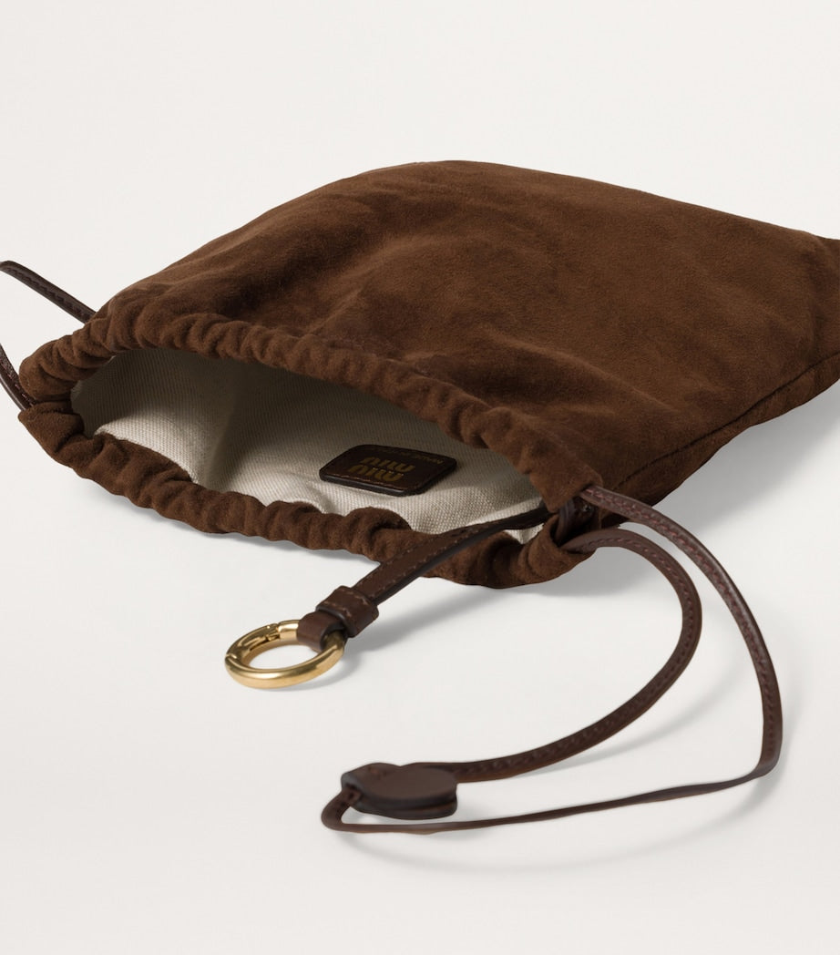 Brown Suede Drawstring Pouch