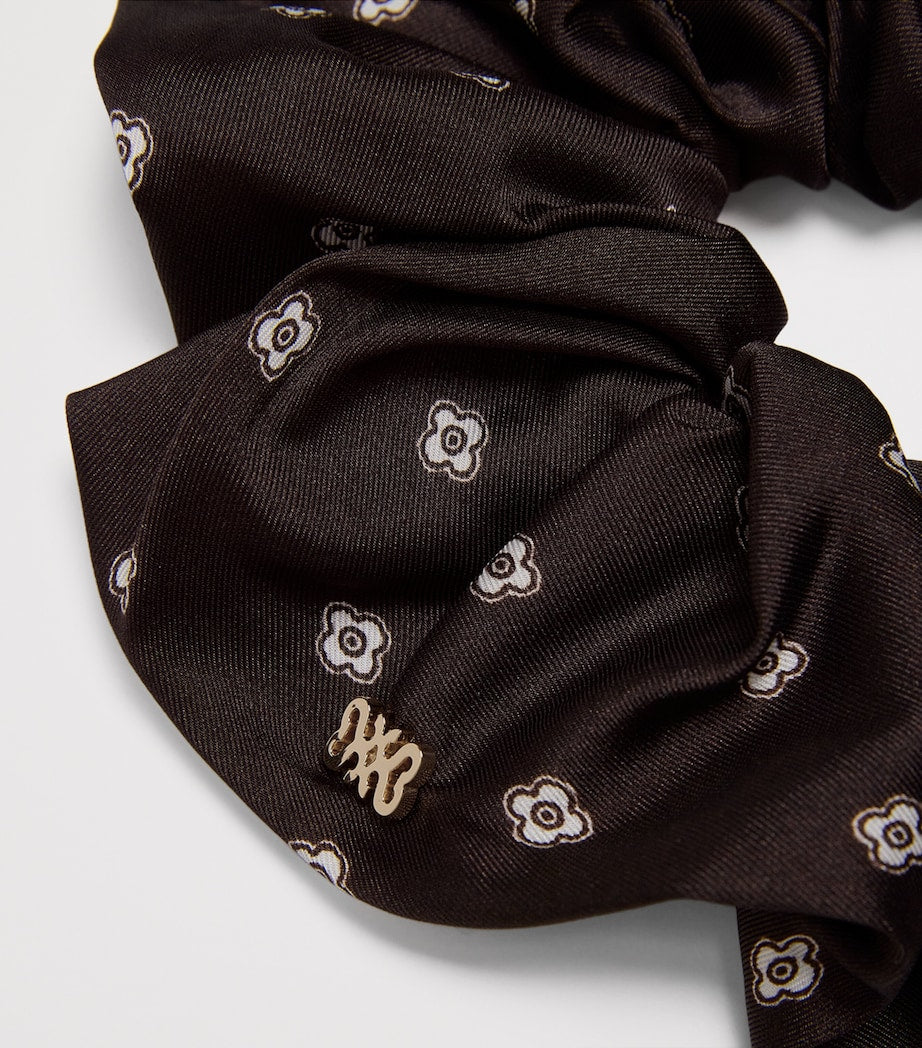 Beige Satin Scarf Print Scrunchie