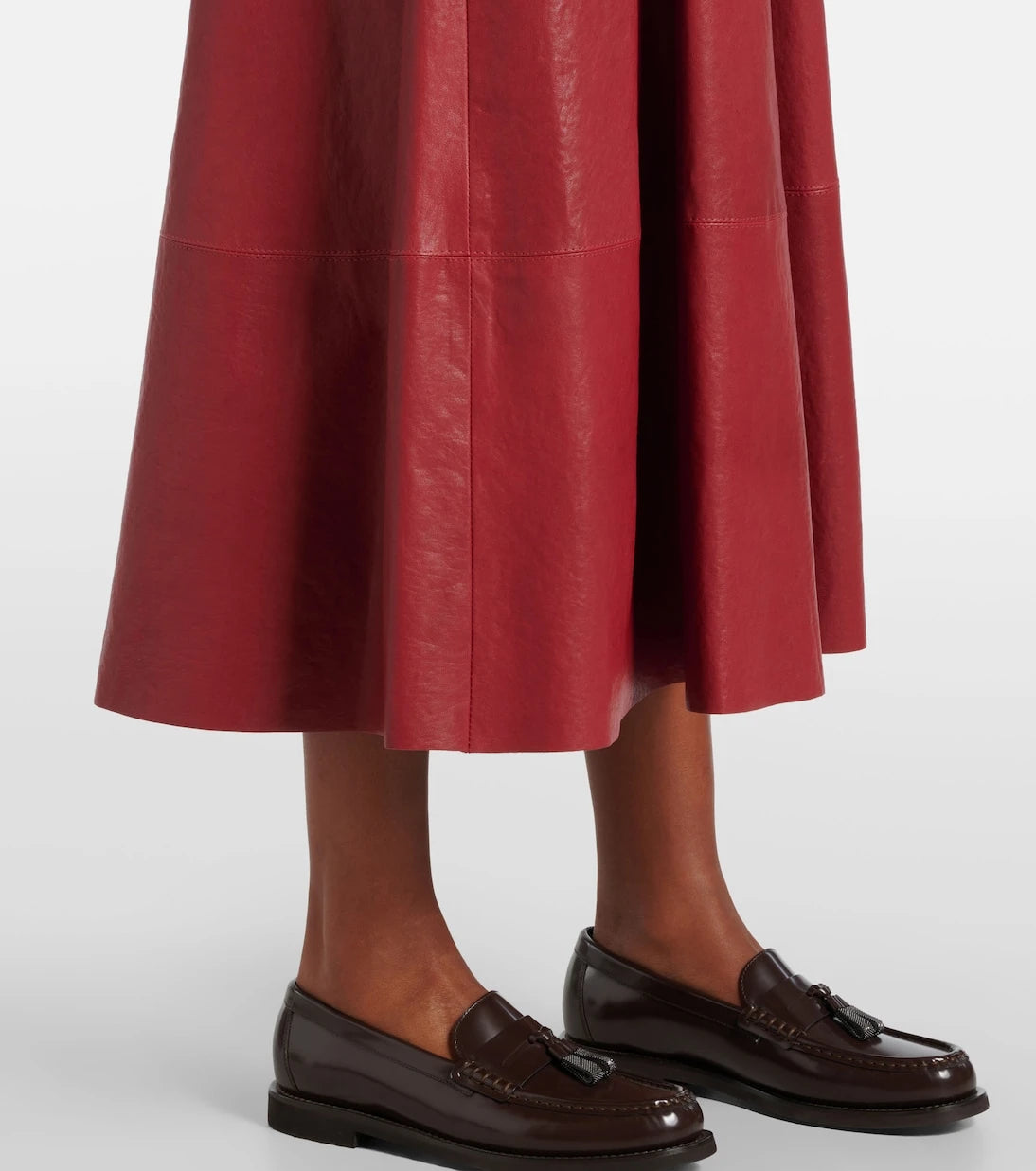 Brunello Cucinelli - High-rise leather midi skirt