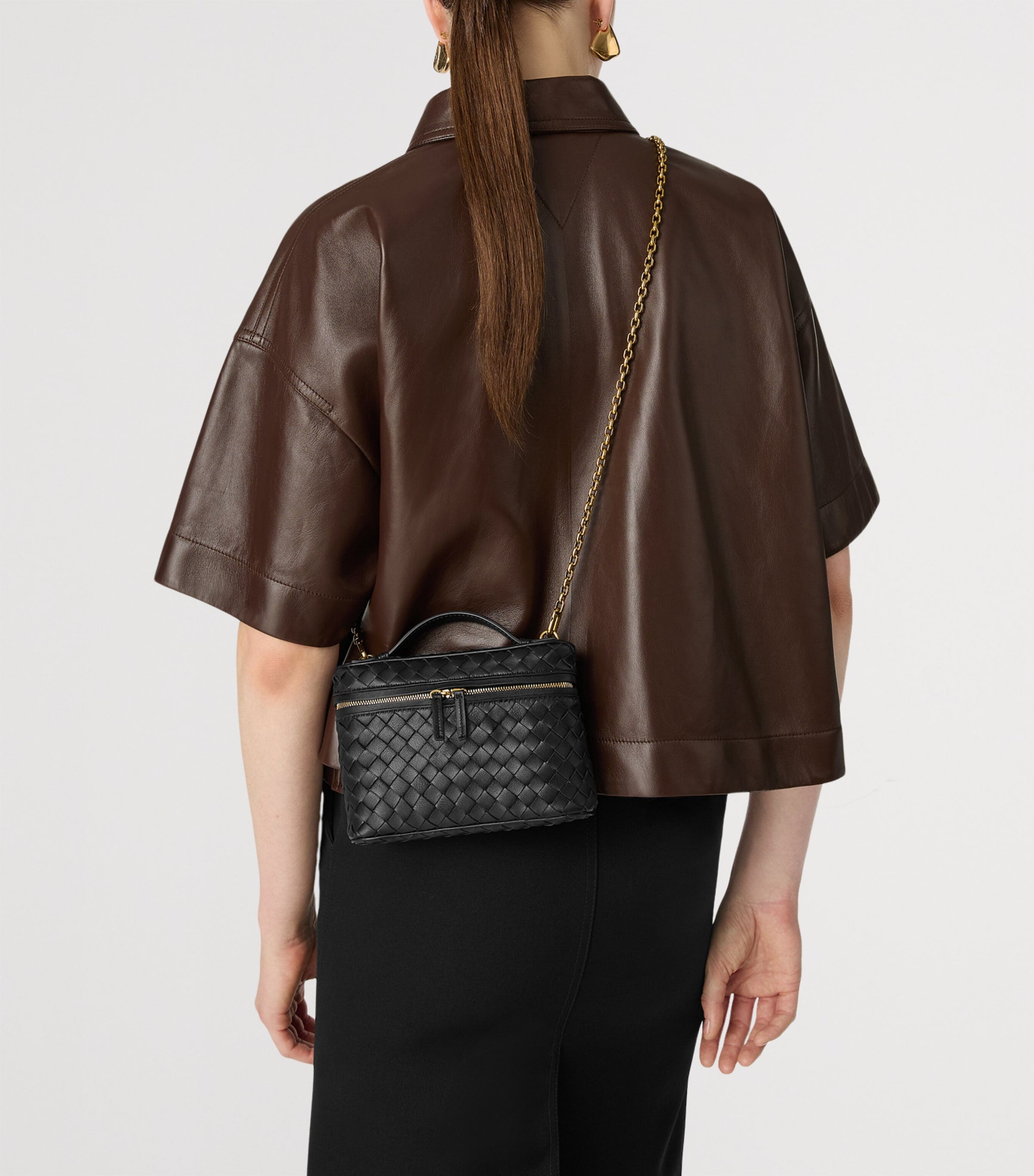 Bottega Veneta Black Small Leather Soft Vanity Case Top-Handle Bag