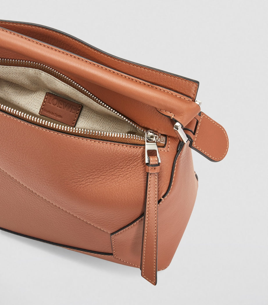 LOEWE Brown Small Leather Puzzle Edge Top-Handle Bag