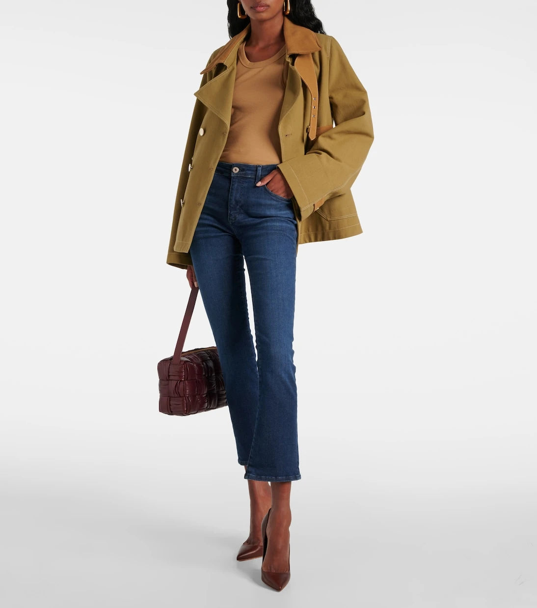 AG Jeans - بنطلون جينز جودي كروب بخصر عالٍ وقصة واسعة