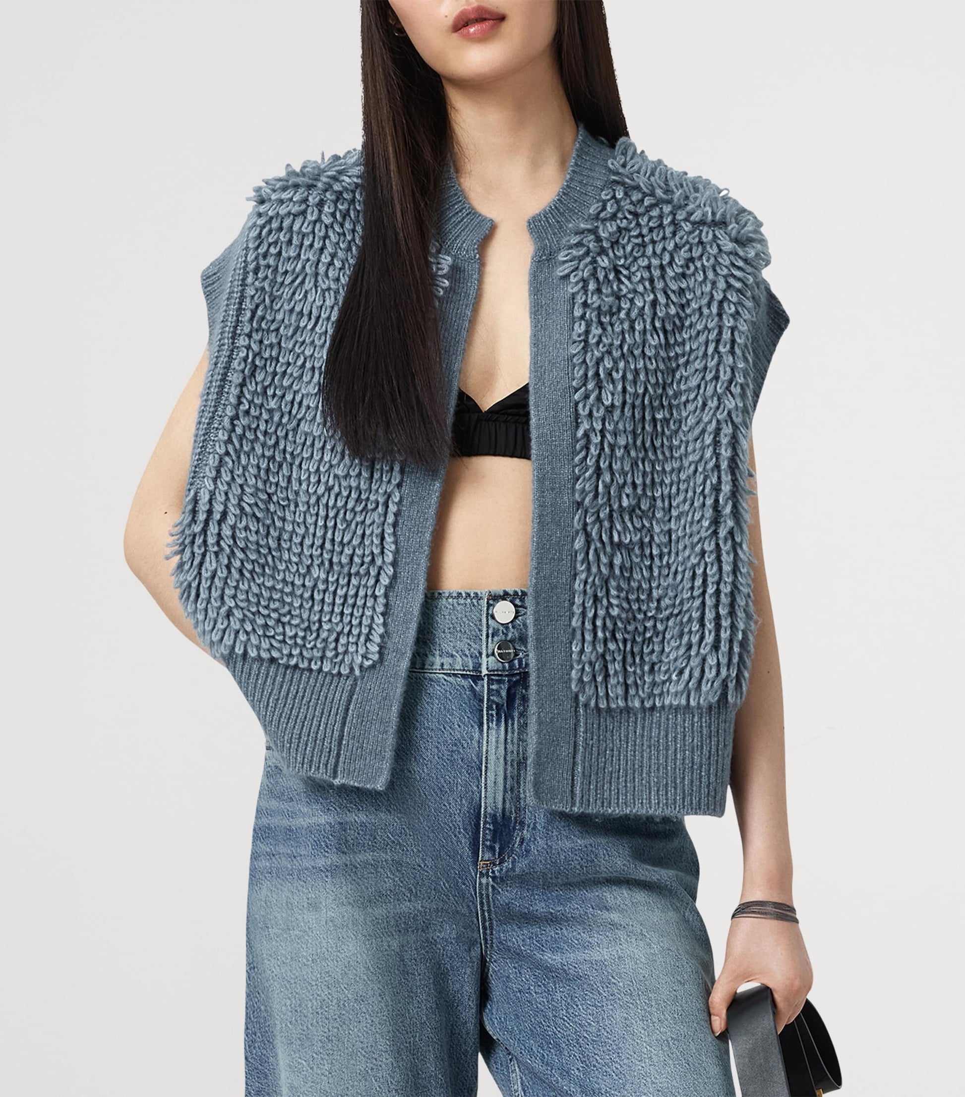Wool-Blend Open-Front Elias Gilet SLATE BLUE