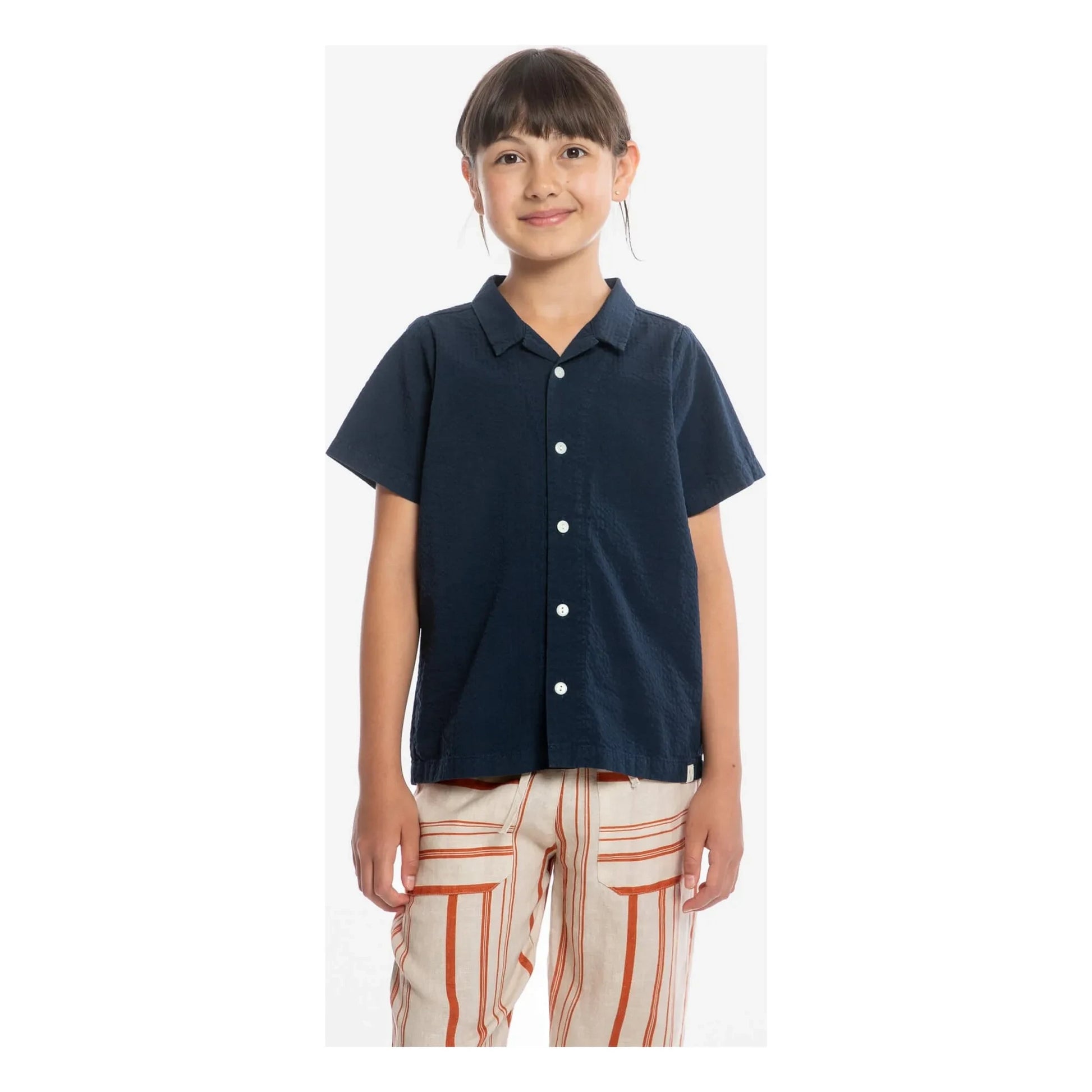 Matona - Plain Organic Cotton Shirt | Navy blue