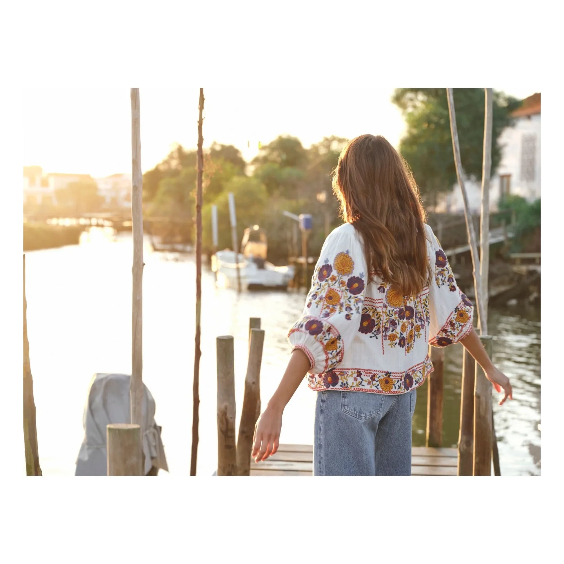 M.A.B.E. - Greta Cotton Embroidered Jacket | Orange
