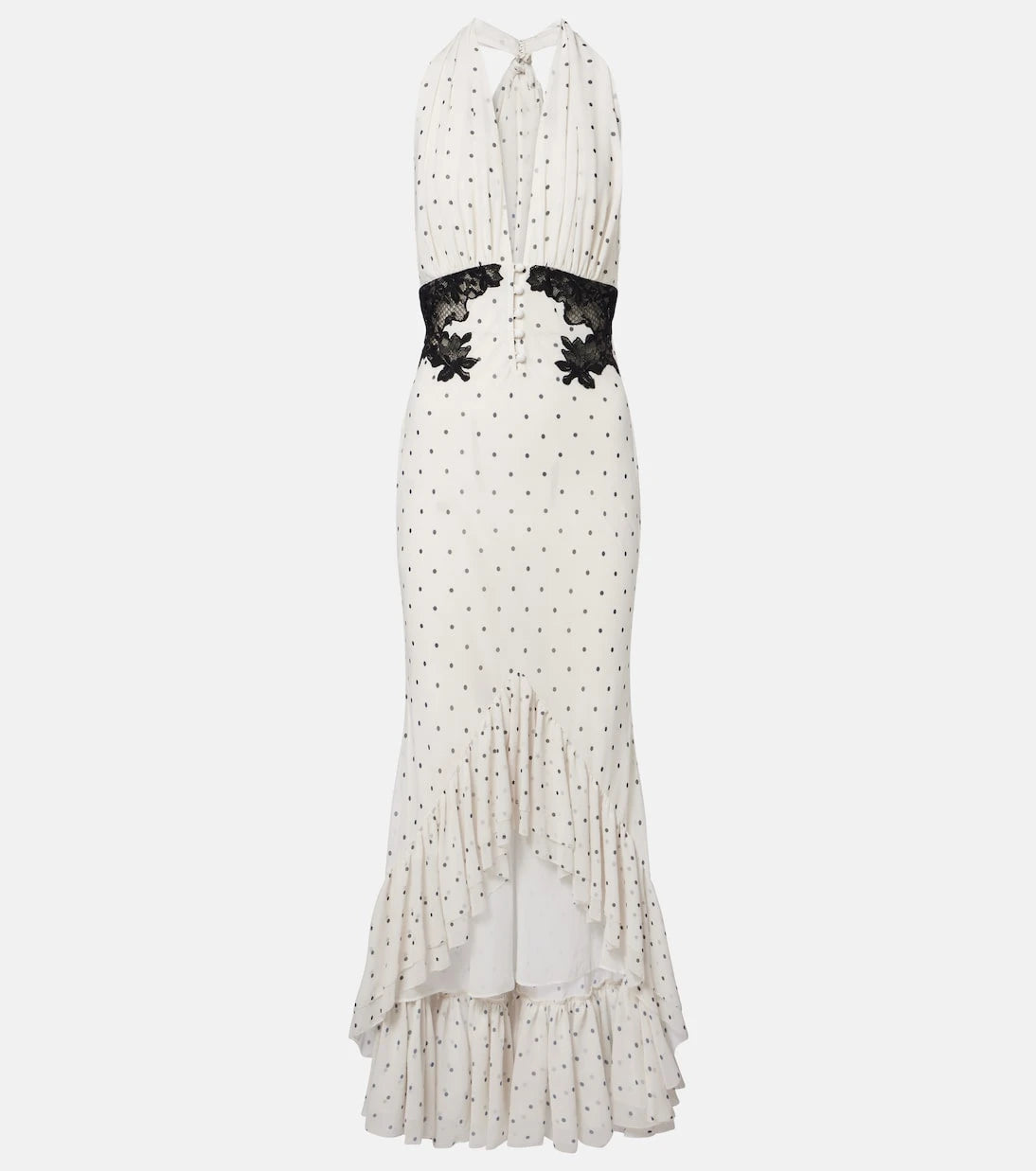 Self-Portrait - Lace-trimmed polka-dot maxi dress