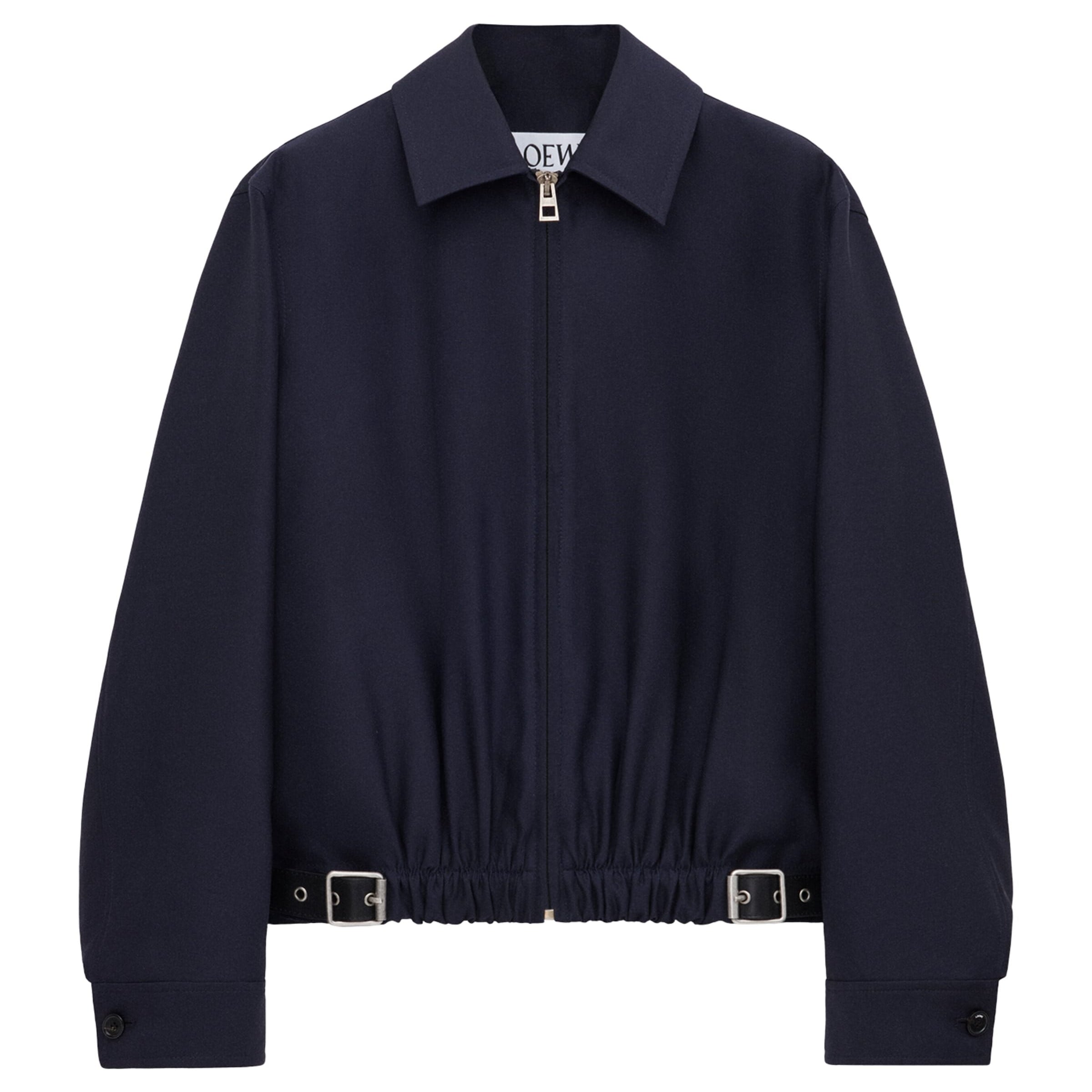 Navy Wool-Silk Buckled Shirt Jacket