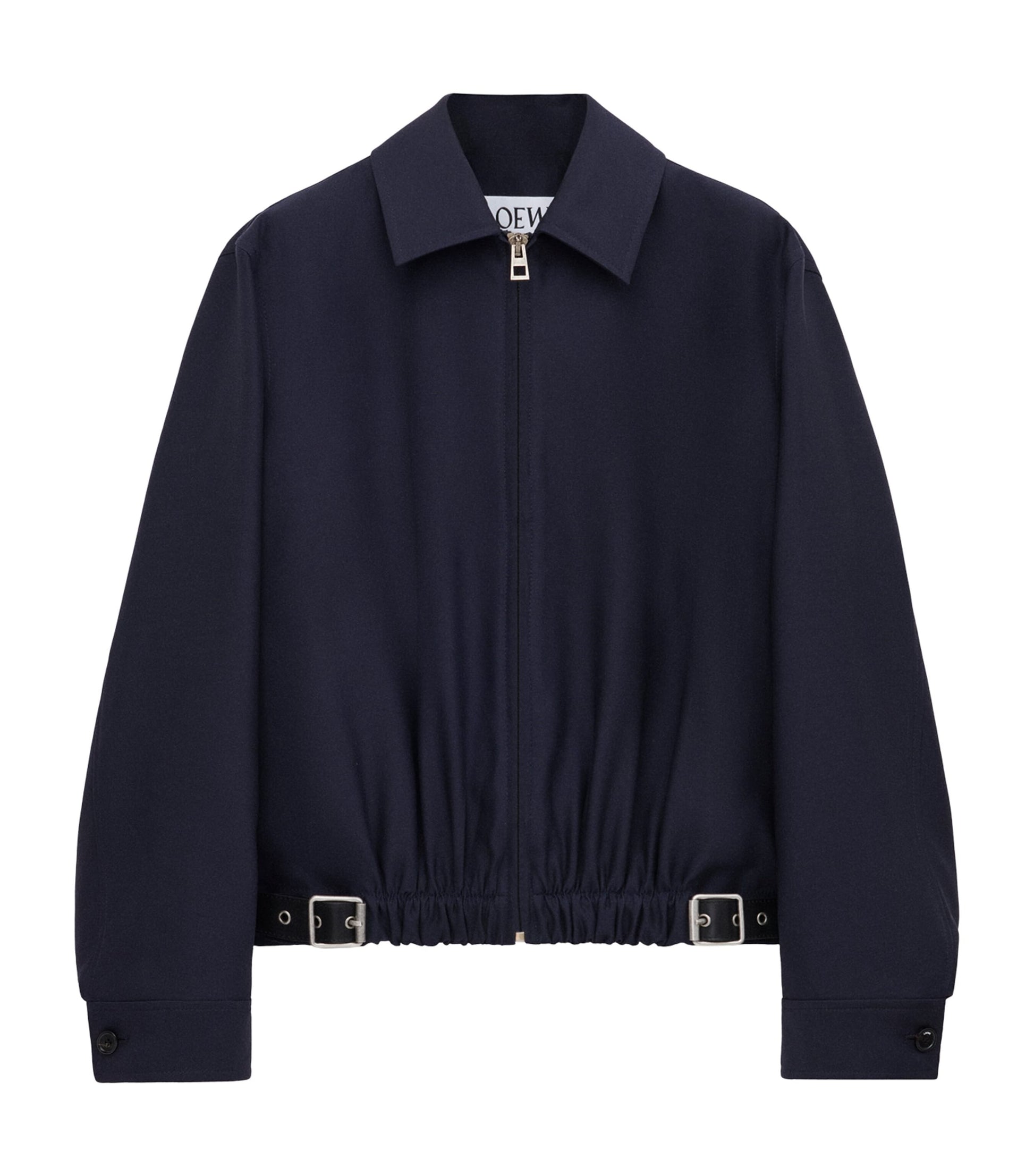 Navy Wool-Silk Buckled Shirt Jacket