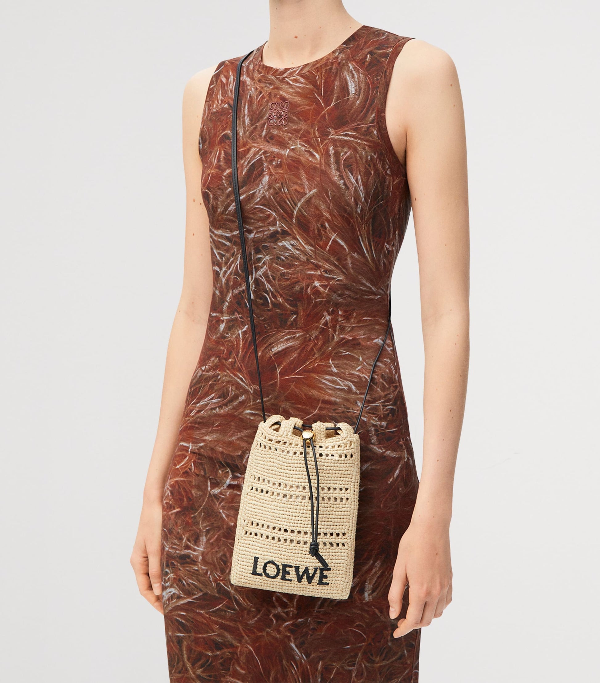 LOEWE Beige x Paula's Ibiza Raffia Drawstring Pocket Bag