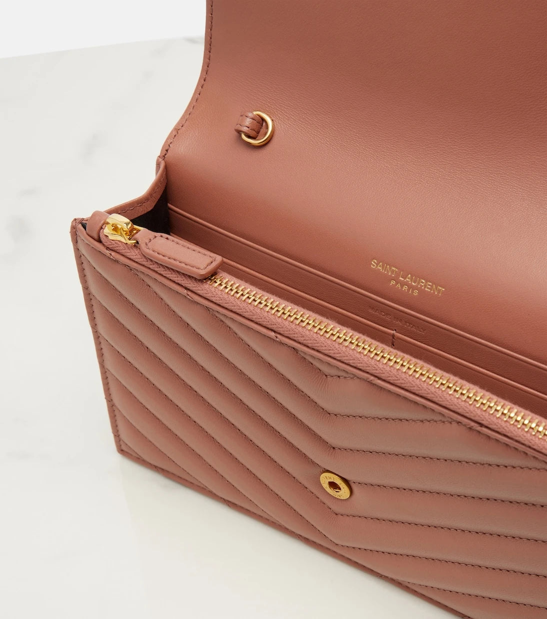 Saint Laurent - Cassandre matelassé leather wallet on chain