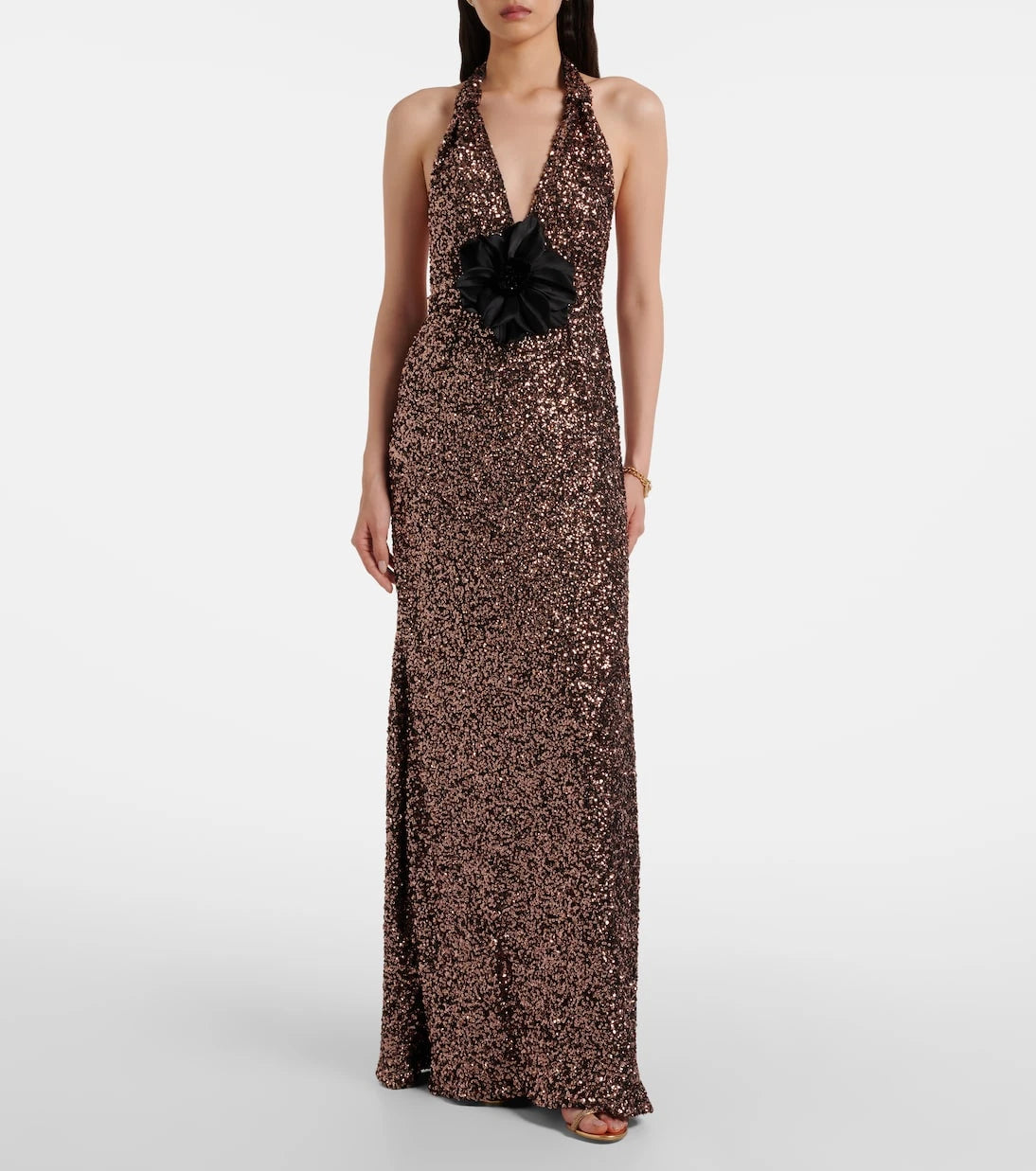 Dolce&Gabbana - Floral-appliqué sequined halterneck gown