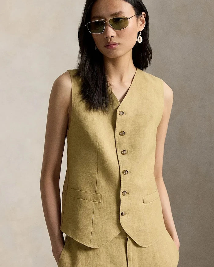 Polo Ralph Lauren tek sıralı yelek kadın keten
