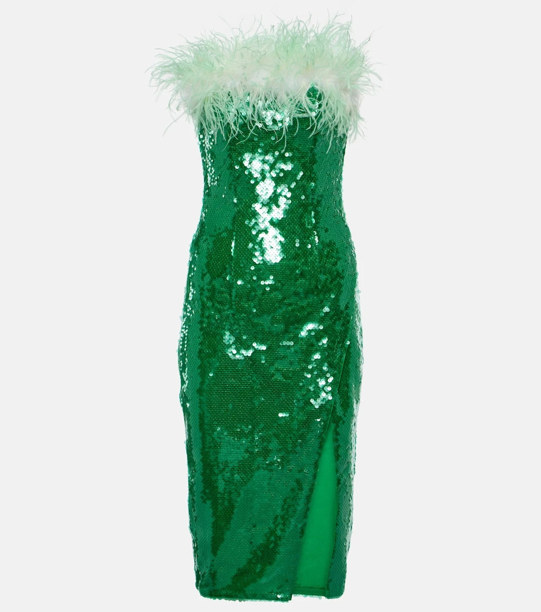 Self-Portrait - Feather-trimmed sequined midi dress
