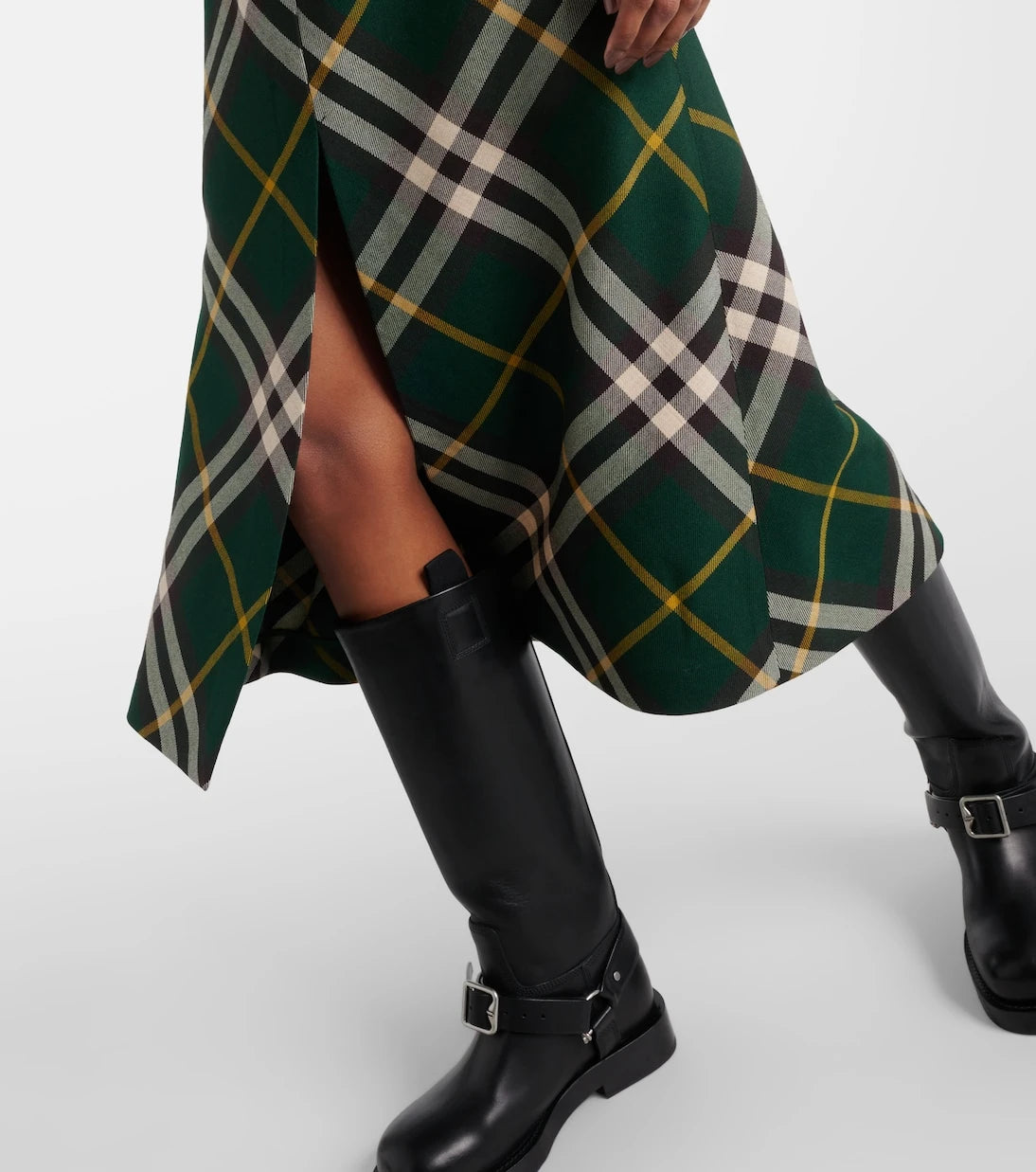Burberry - فستان ميدي من الصوف بنقشة مربعات بربري