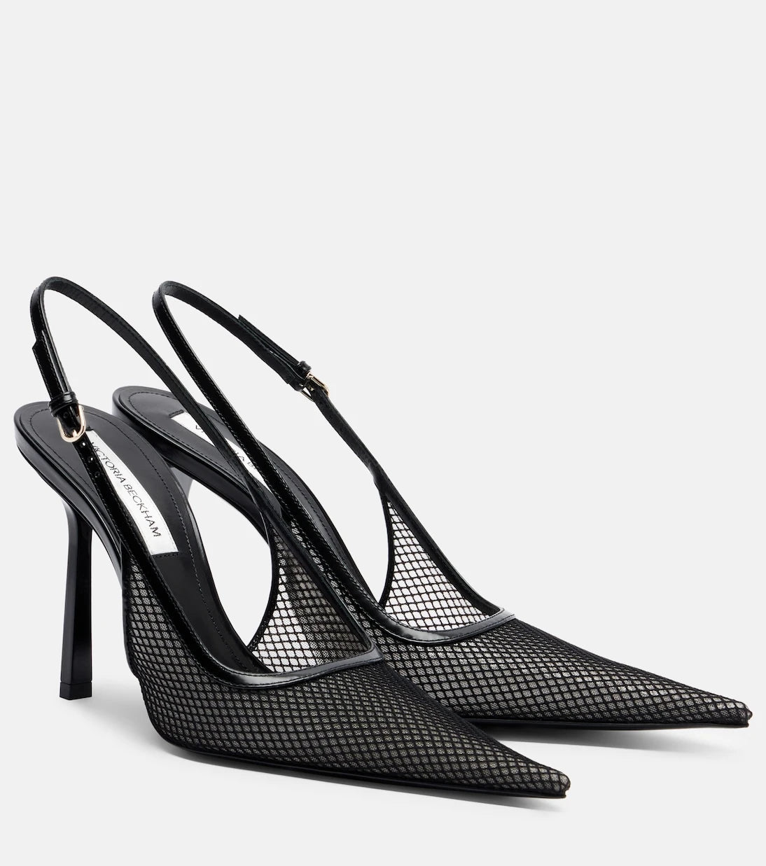 Victoria Beckham - Leather-trimmed mesh slingback pumps