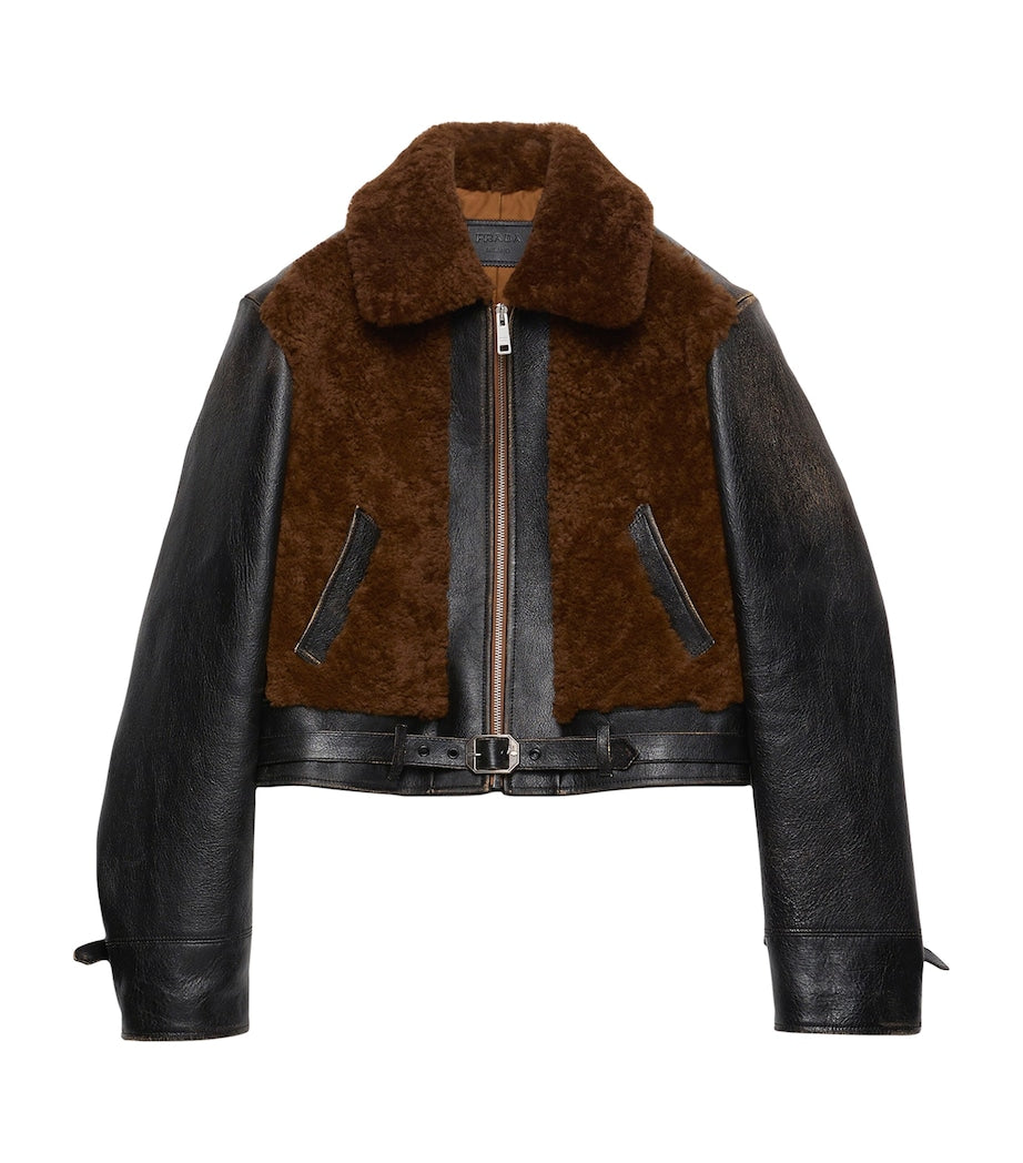 Prada Black Leather-Shearling Jacket