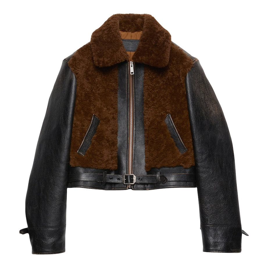 Prada Black Leather-Shearling Jacket