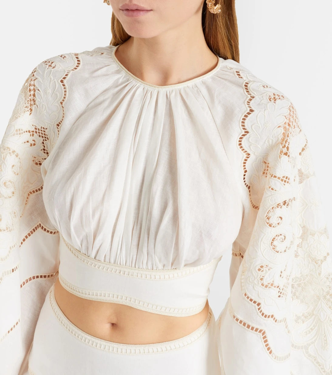 Zimmermann - Daylight embroidered linen crop top
