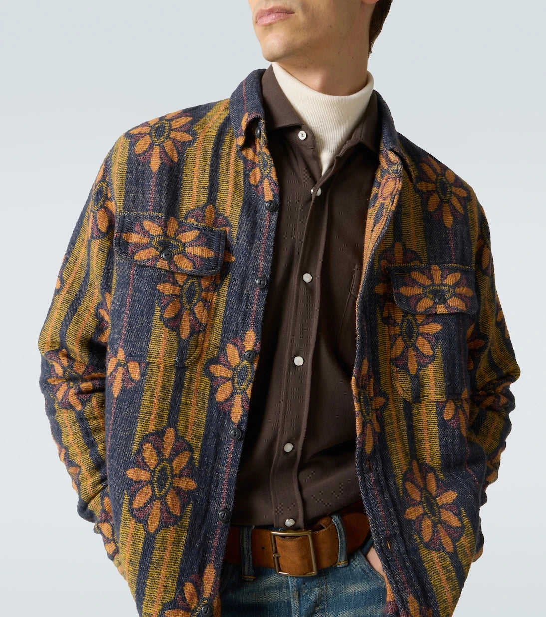 RRL - Floral striped cotton jacquard shirt