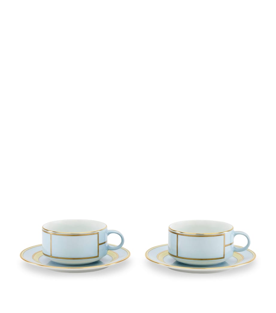 Set of 2 Porcelain Colonna Diva Celeste Teacups and Saucers