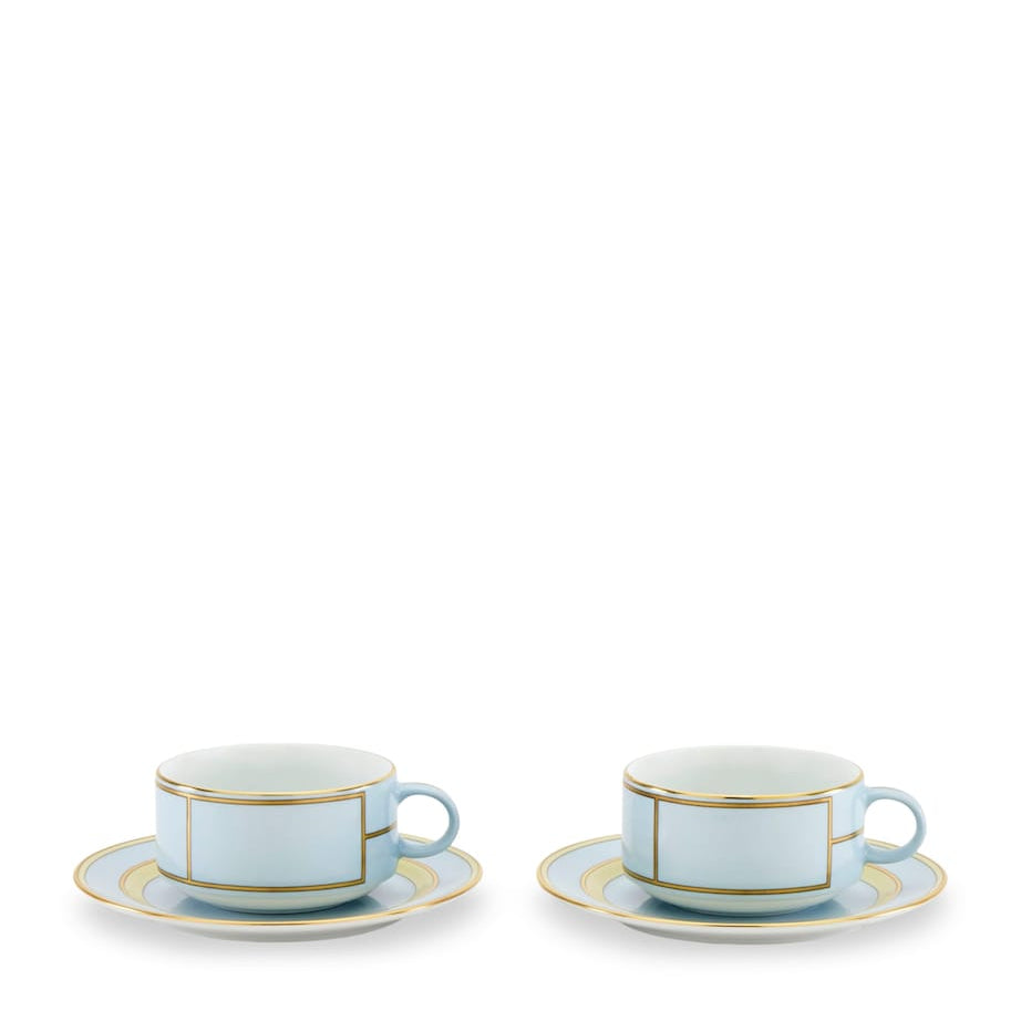 Set of 2 Porcelain Colonna Diva Celeste Teacups and Saucers