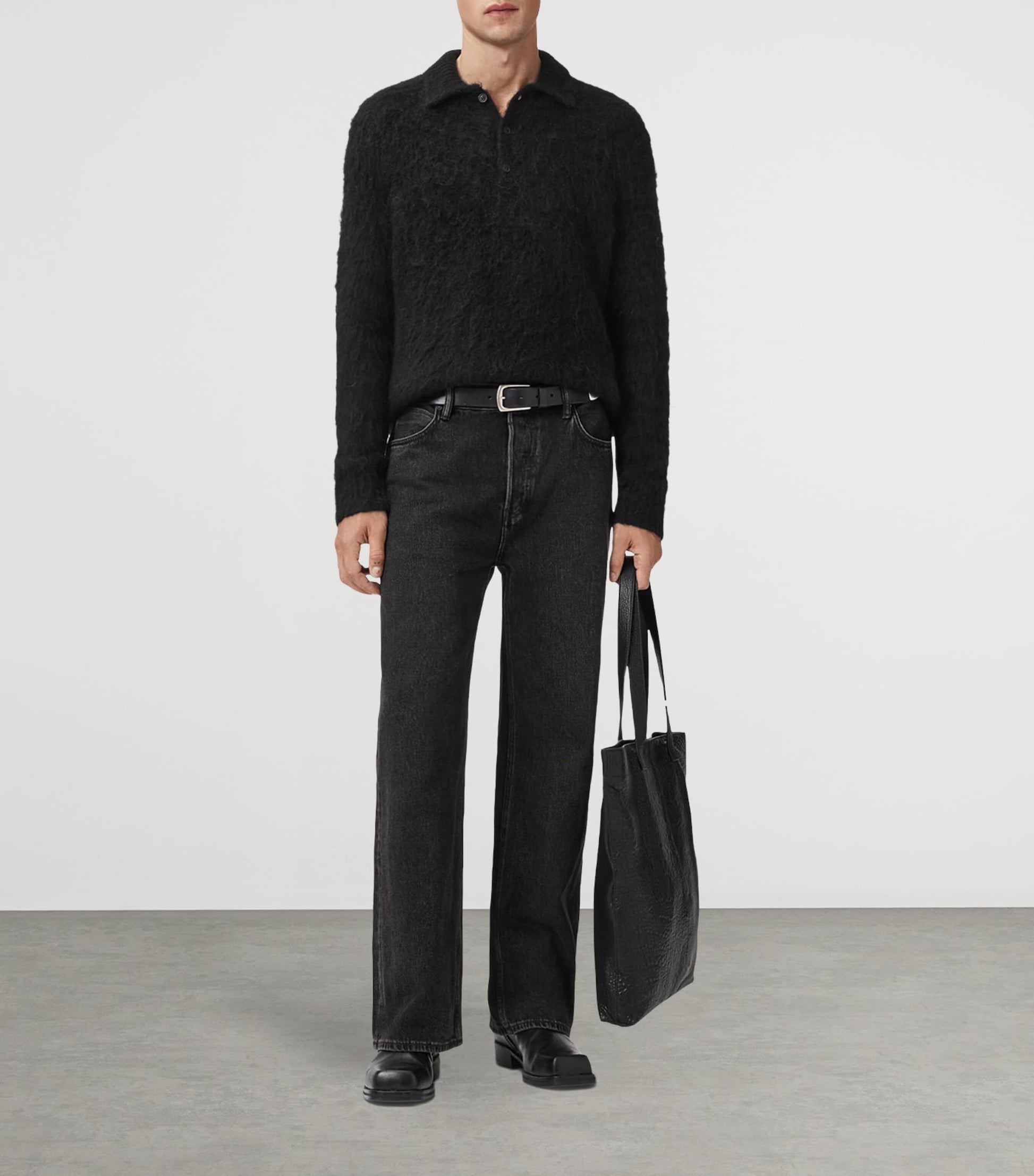 AllSaints Black Brushed Sonny Polo Sweater